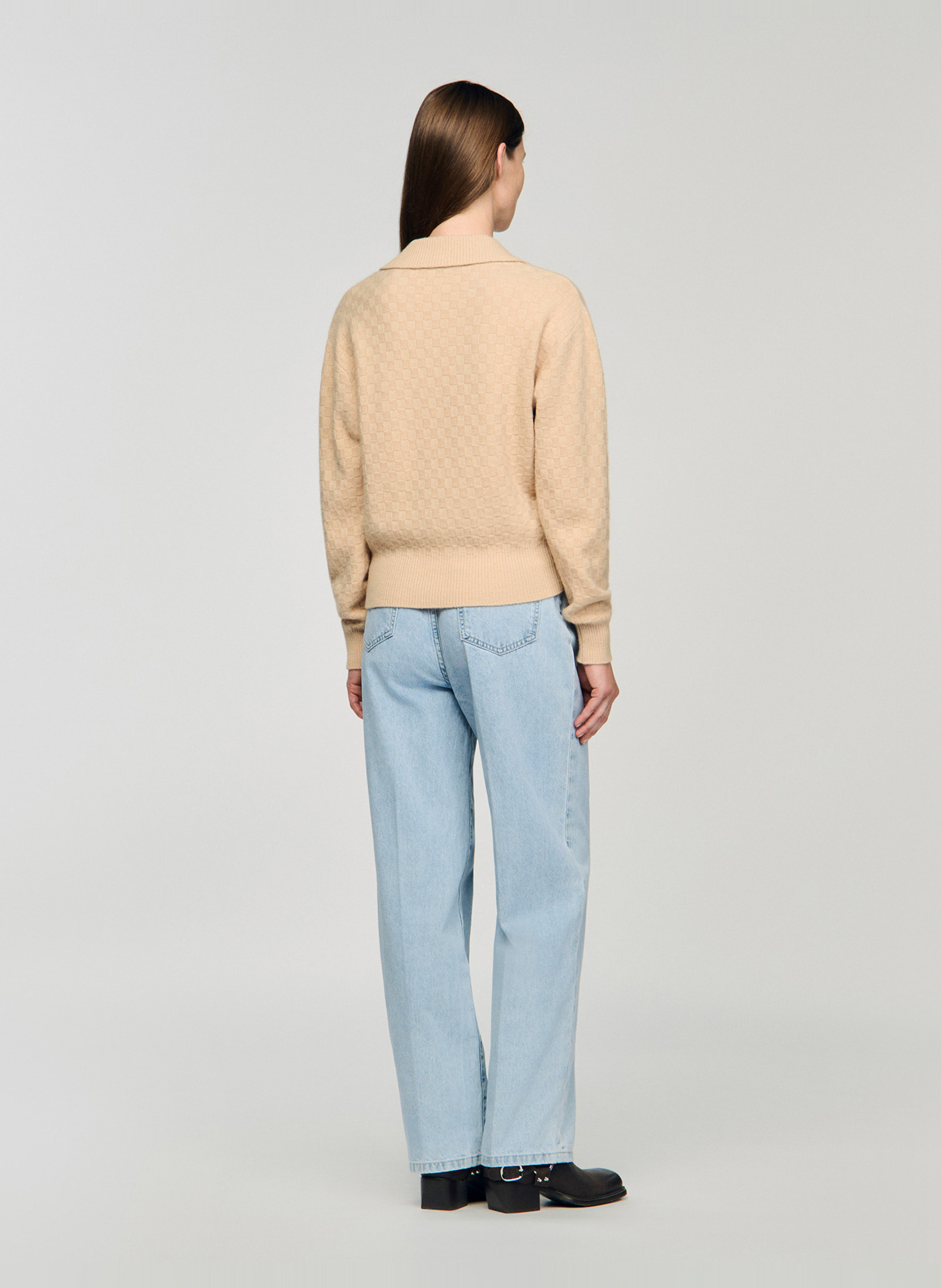 Pull col v en laine et en cachemire mélangés SANDRO Beige