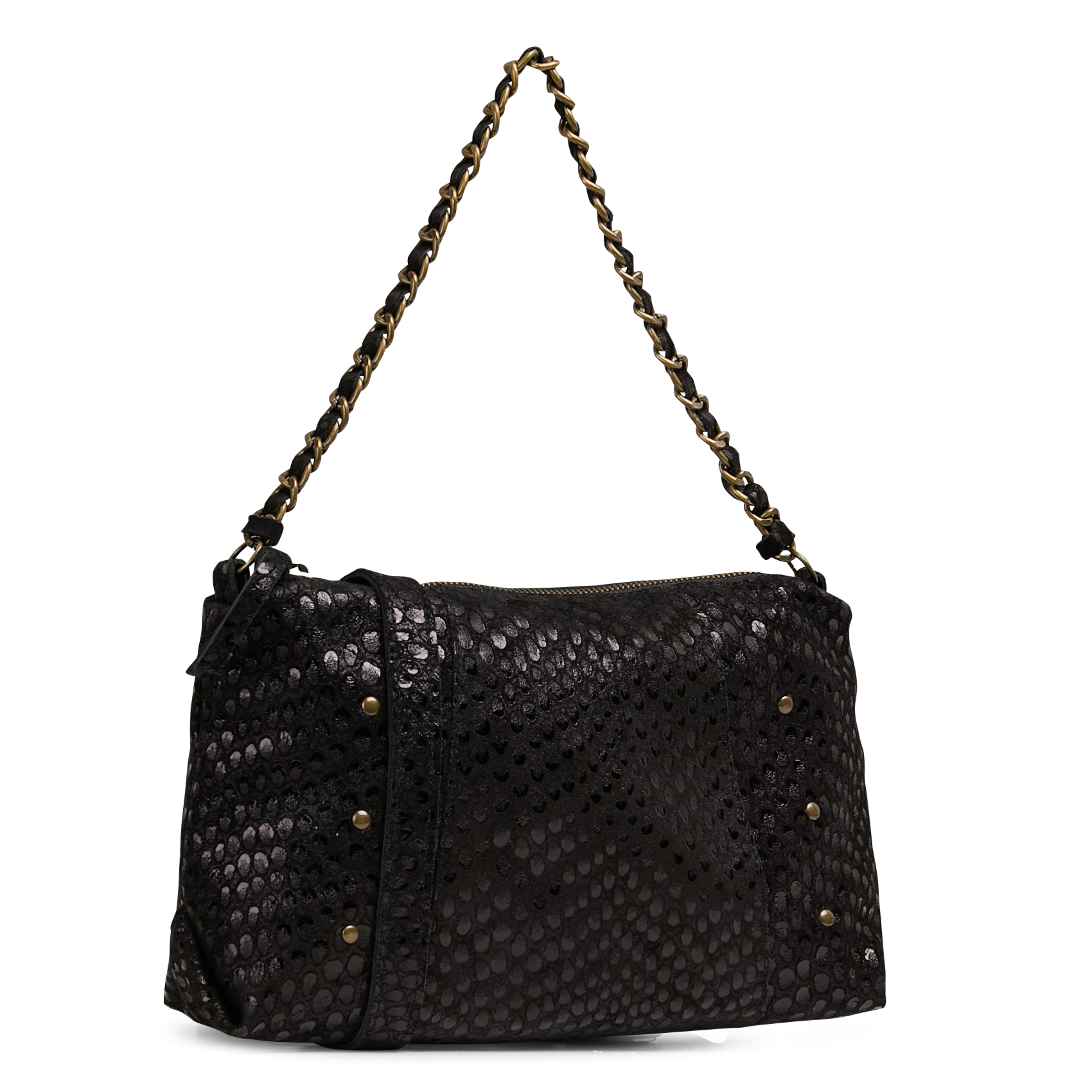 Sac porté épaule jacquard brillant en cuir PIECES Noir