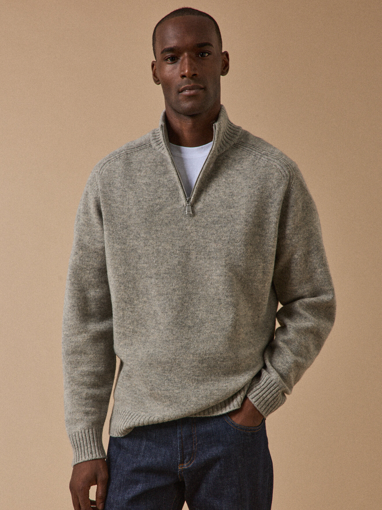 Pull col montant zippé Gris chine Cyrillus Homme Place des