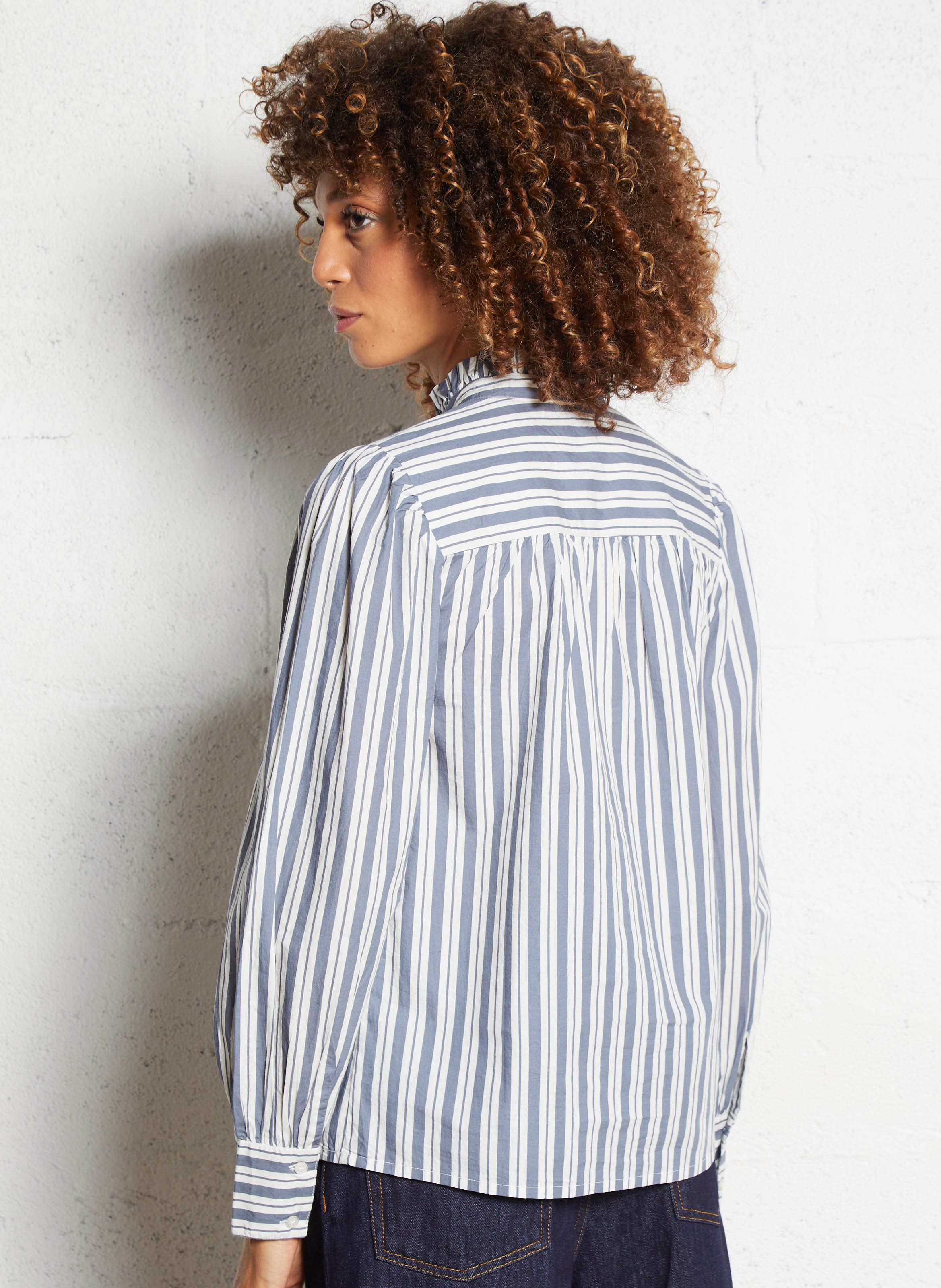 Oversized Victorian collar cotton shirt PETITE MENDIGOTE Blue