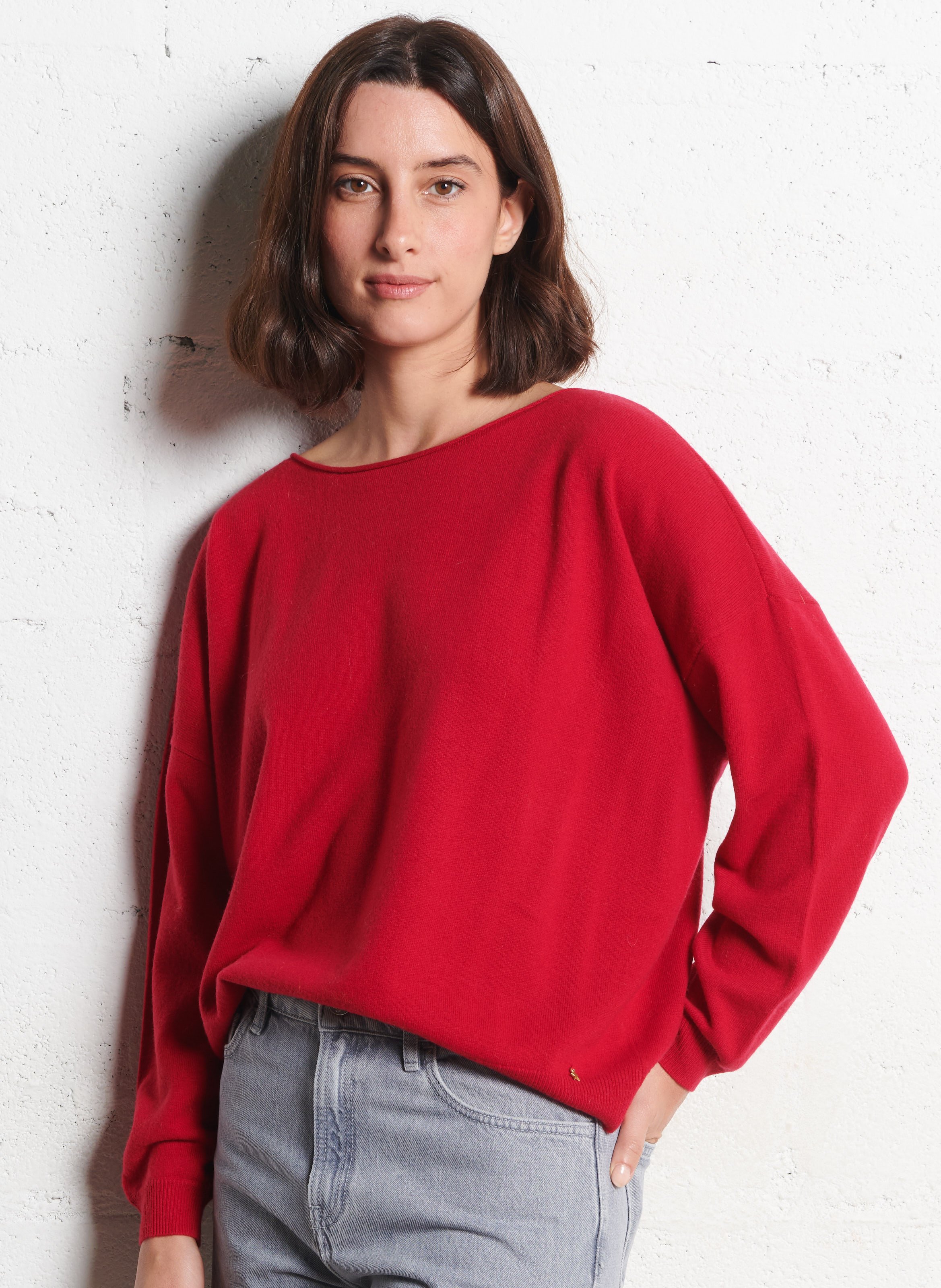 Wool boat neck sweater with rolled edges DES PETITS HAUTS