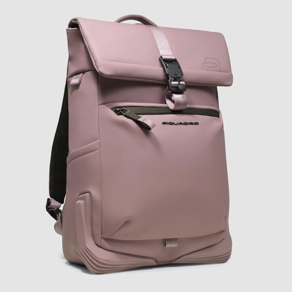 Water-repellent backpack for computer and iPad® with bottle pocket, shock protection, and RFID. PIQUADRO Pink