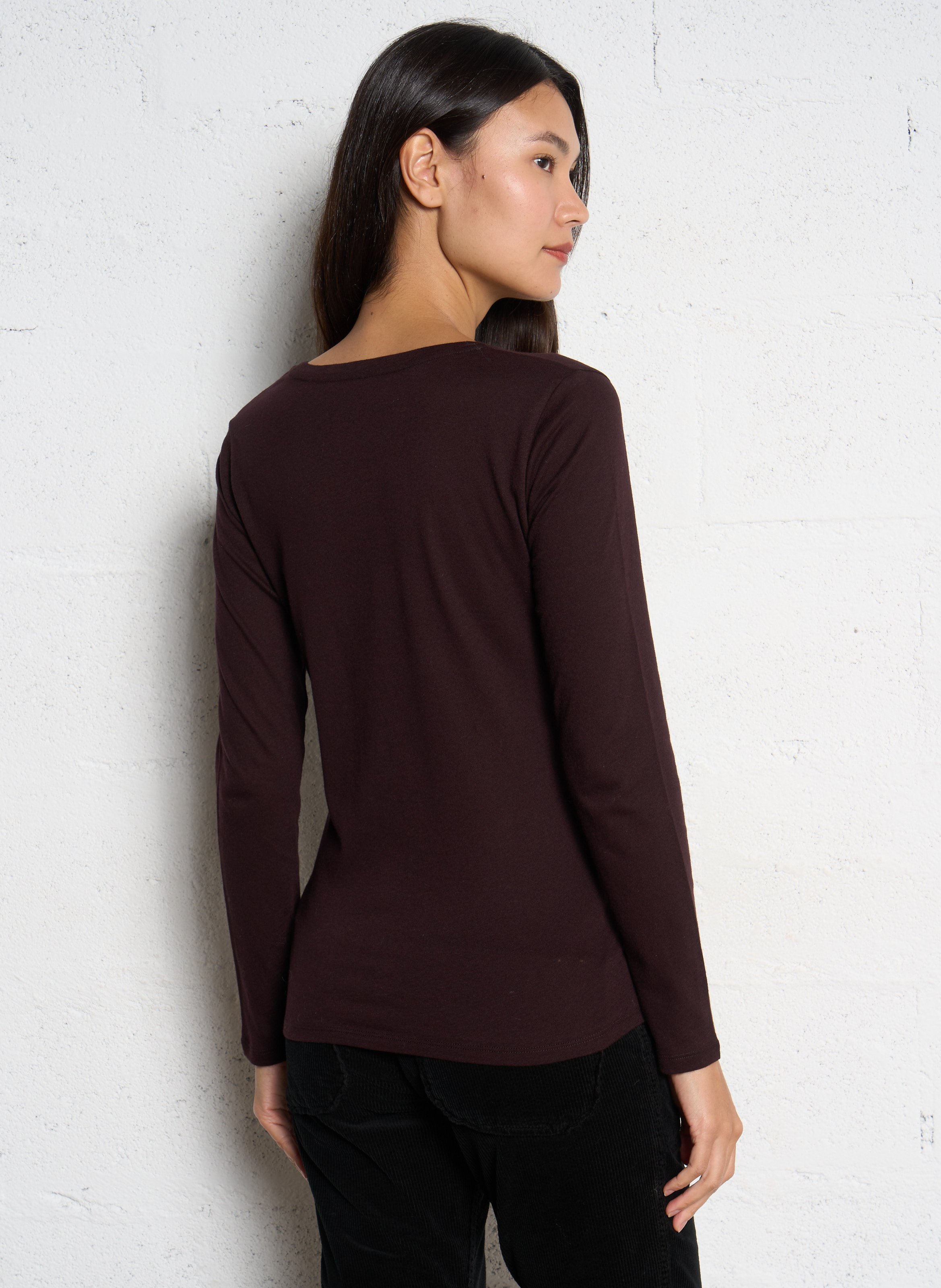 Round-neck cotton-blend T-shirt MAJESTIC FILATURES Plums