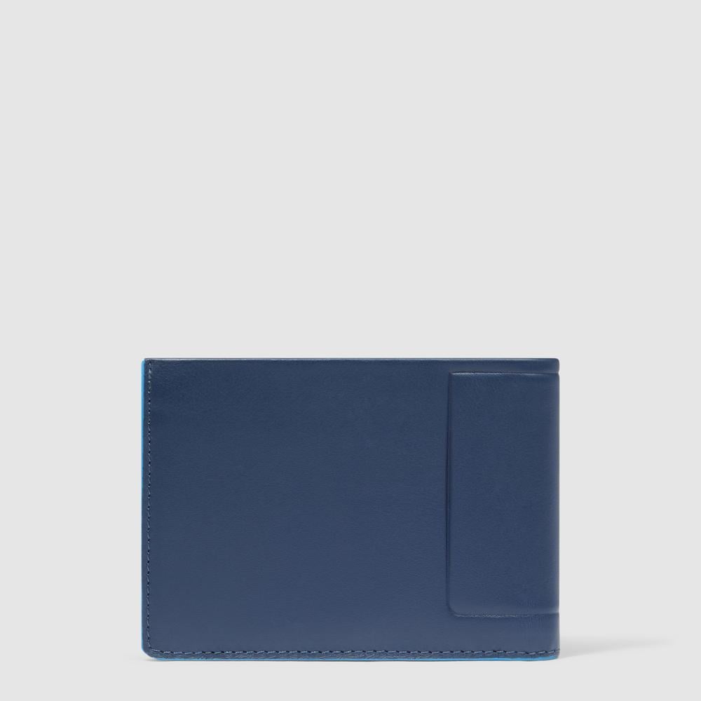 Men's wallet with ID card holder flap, coin pocket, credit card slots, and RFID protection PIQUADRO Blue