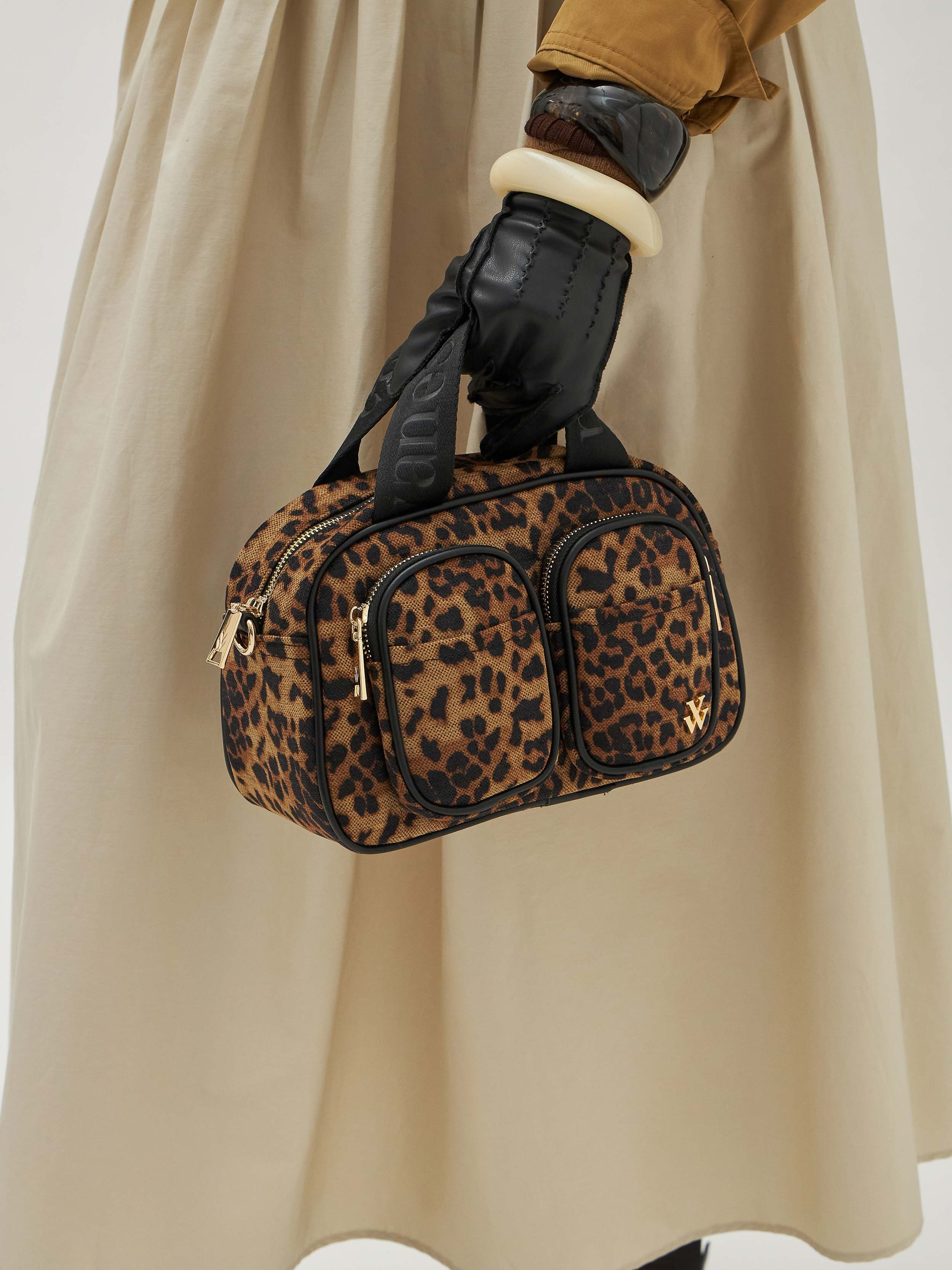 Mini leopard tweed bowling bag VANESSA WU Brown