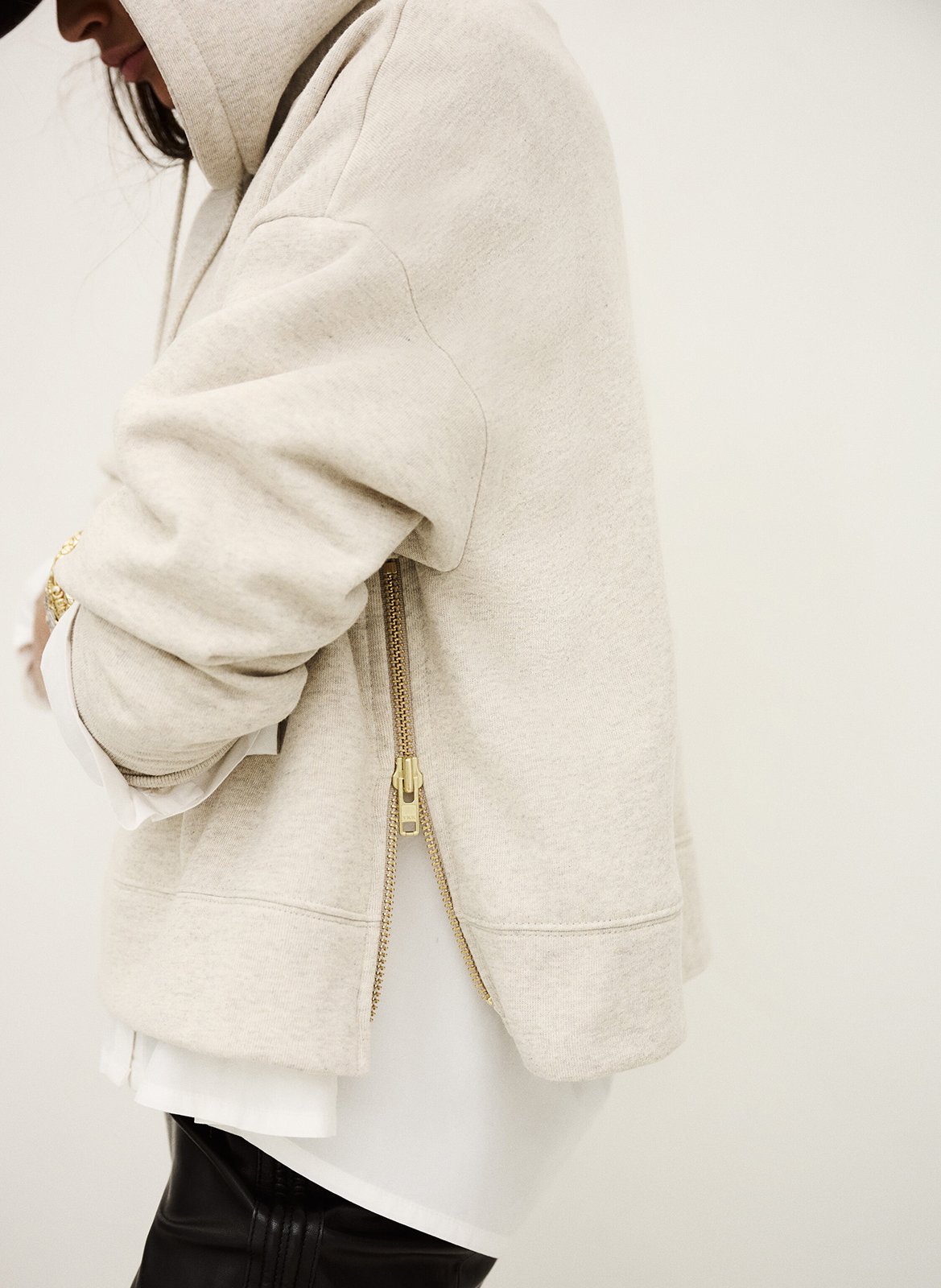 Sweat oversize à capuche en coton mélangé BA&SH Beige