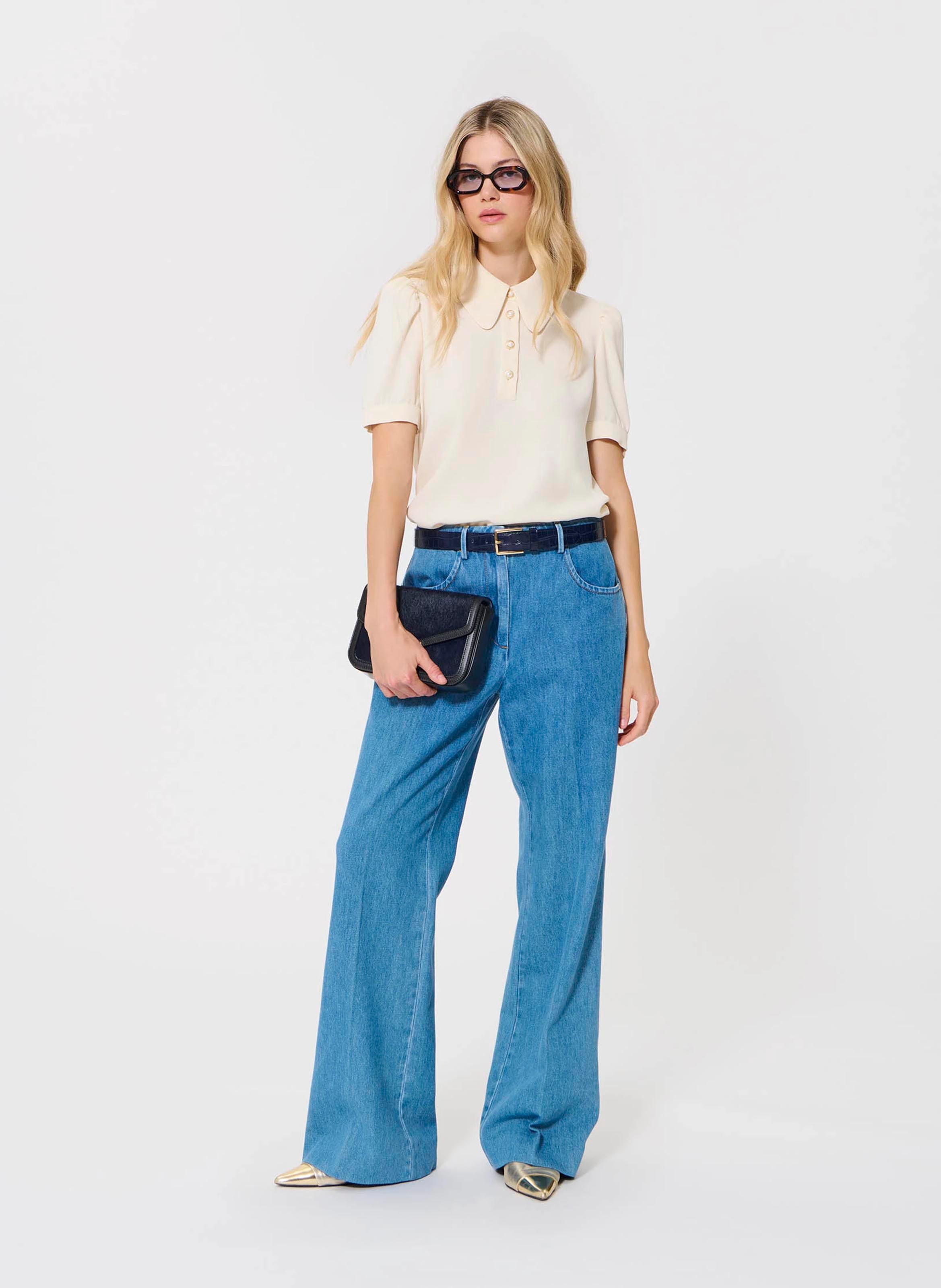 Short-sleeved polo with jewel buttons TARA JARMON Beige