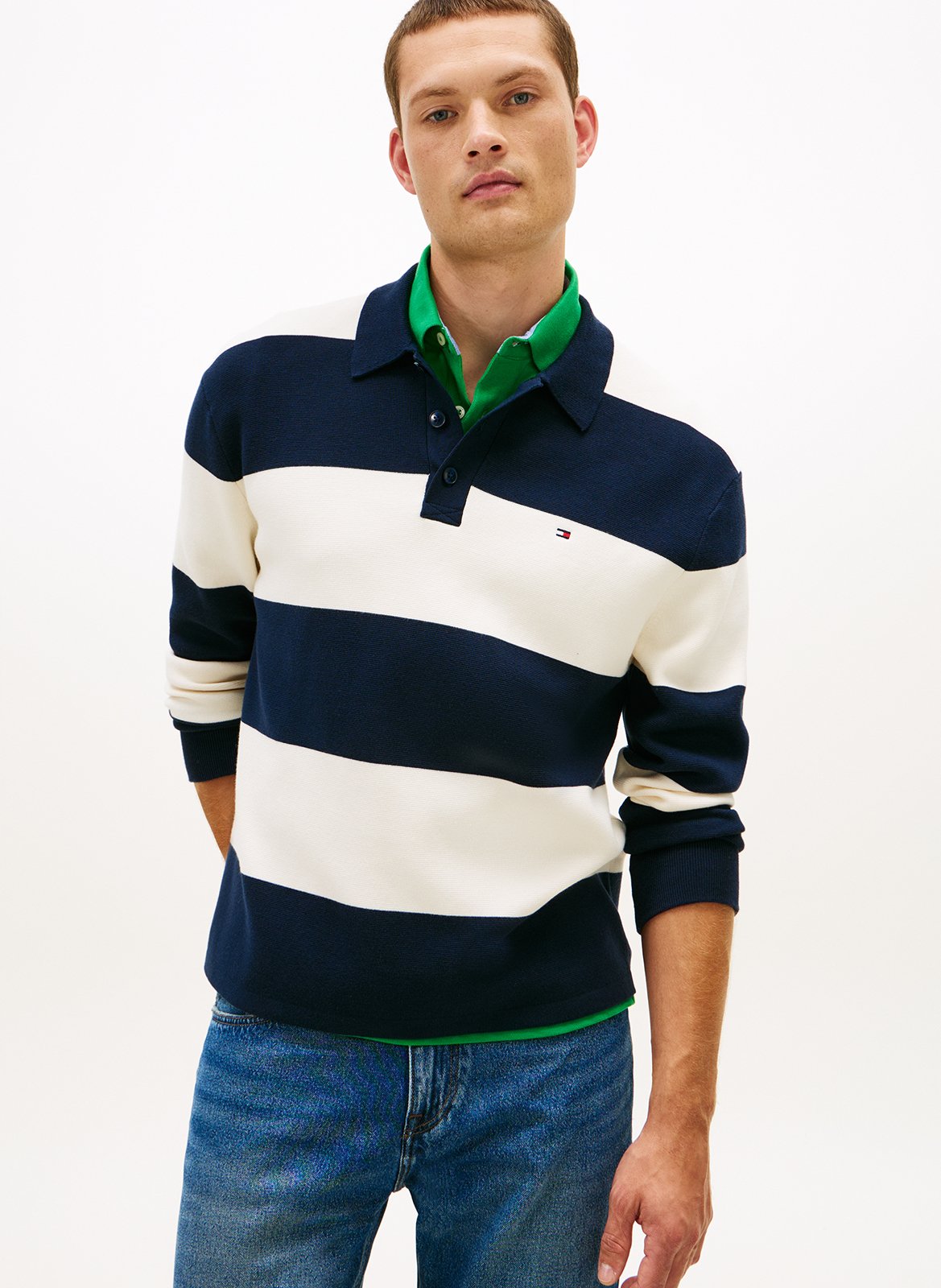 Straight polo in striped blended organic cotton TOMMY HILFIGER Blue