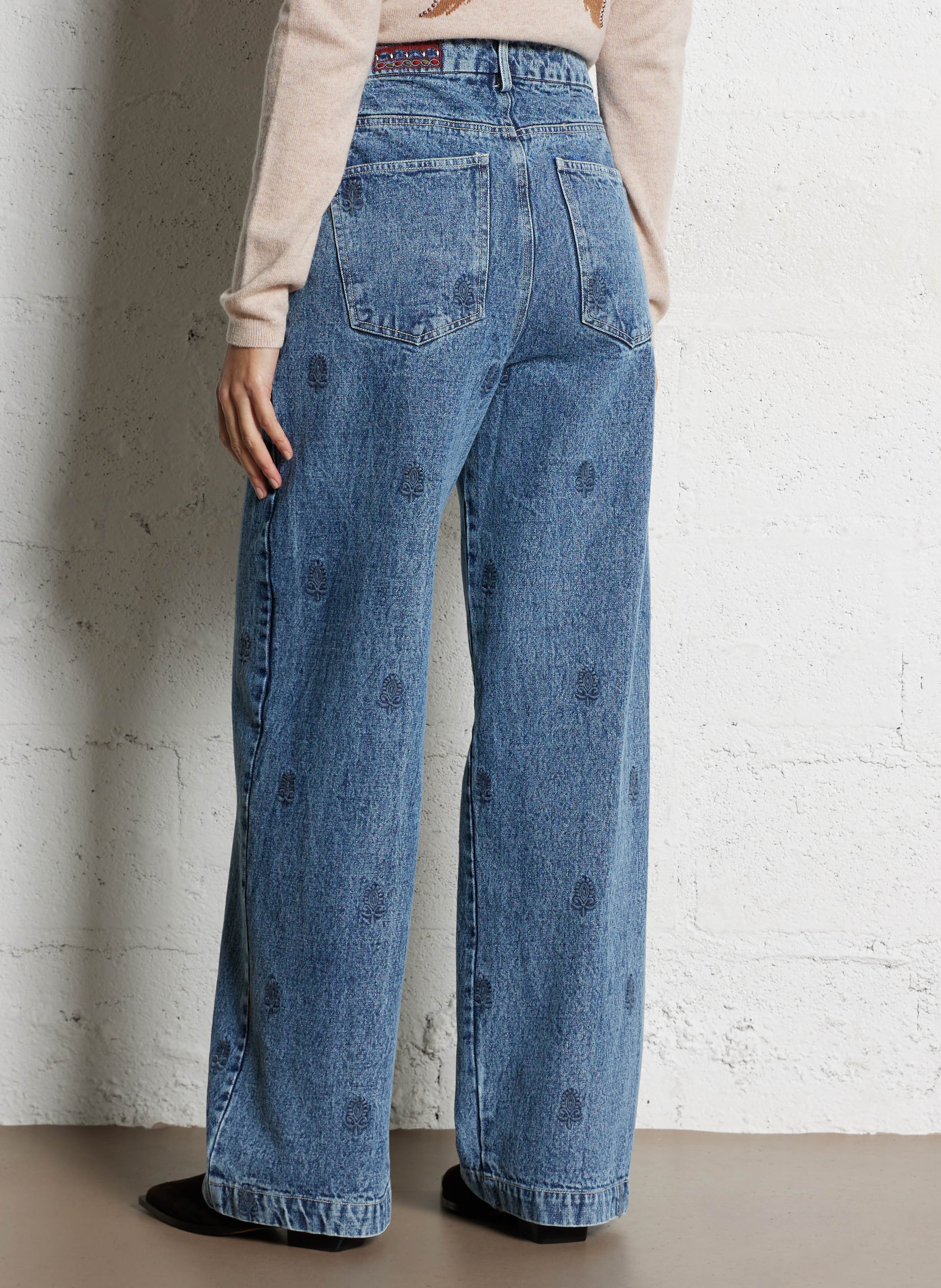 Jean large taille haute en coton  MAISON HOTEL Bleu