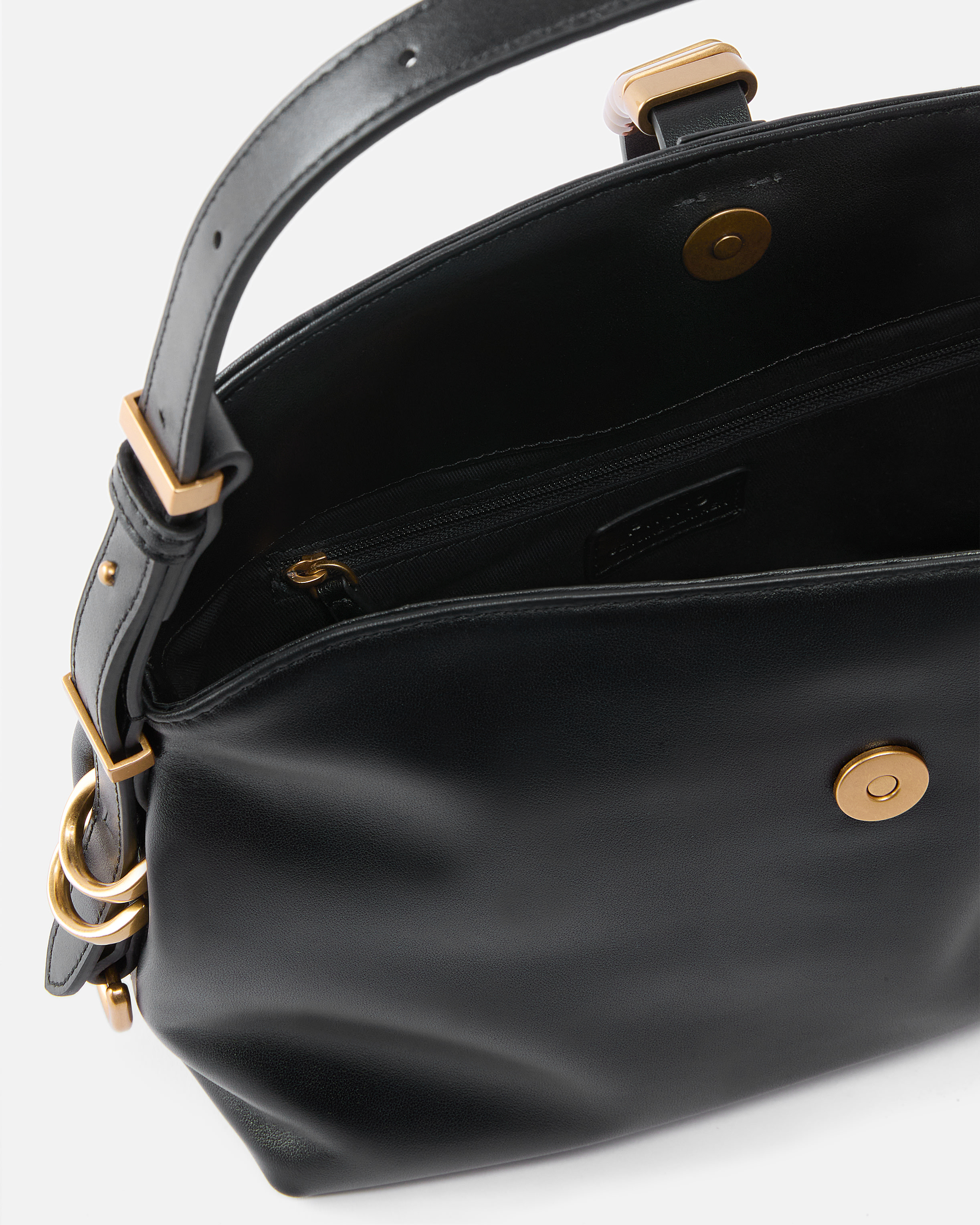 Petit sac porté épaule saddle bag en cuir PINKO Noir