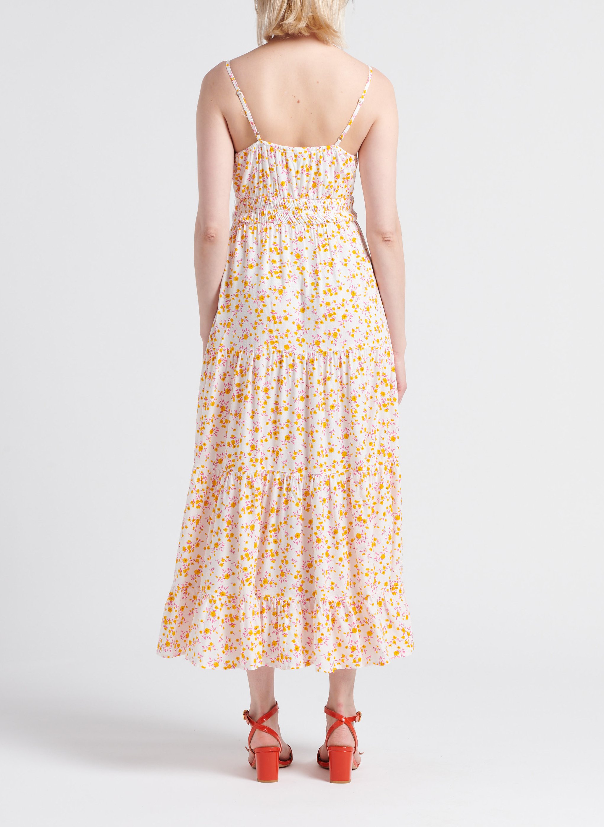 Lange jurk met V-hals en bloemenprint YAS Wit