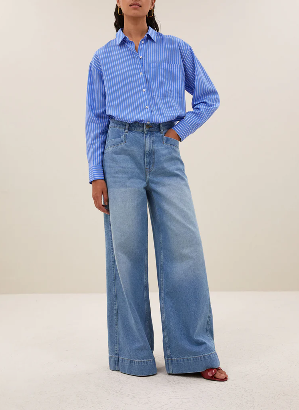 Hoge taille wijde jeans van biologisch katoen BY BAR Blauw