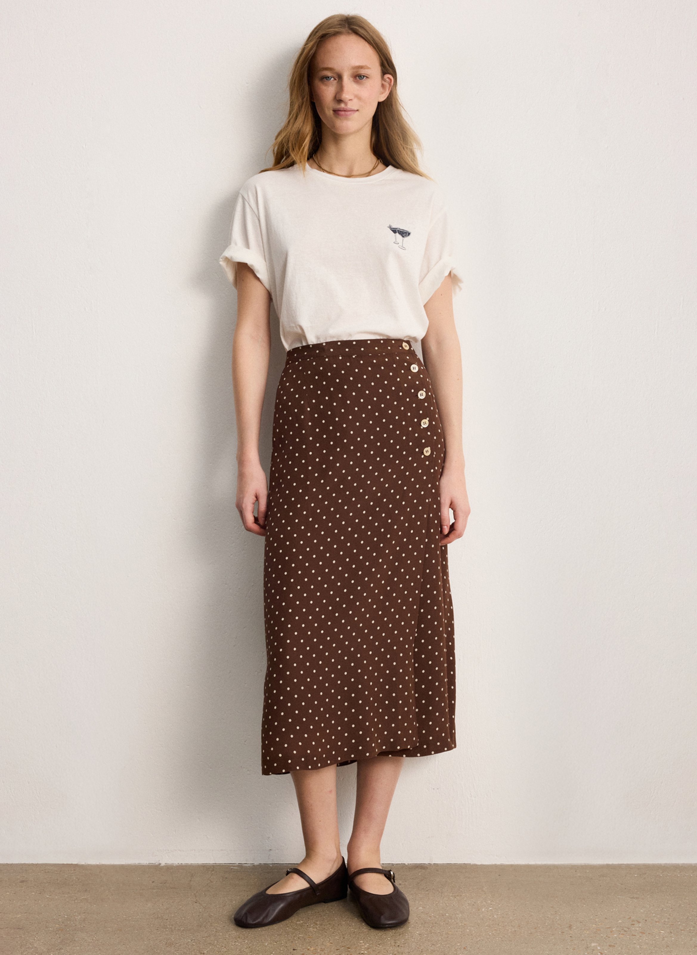 Polka dot midi skirt Brown