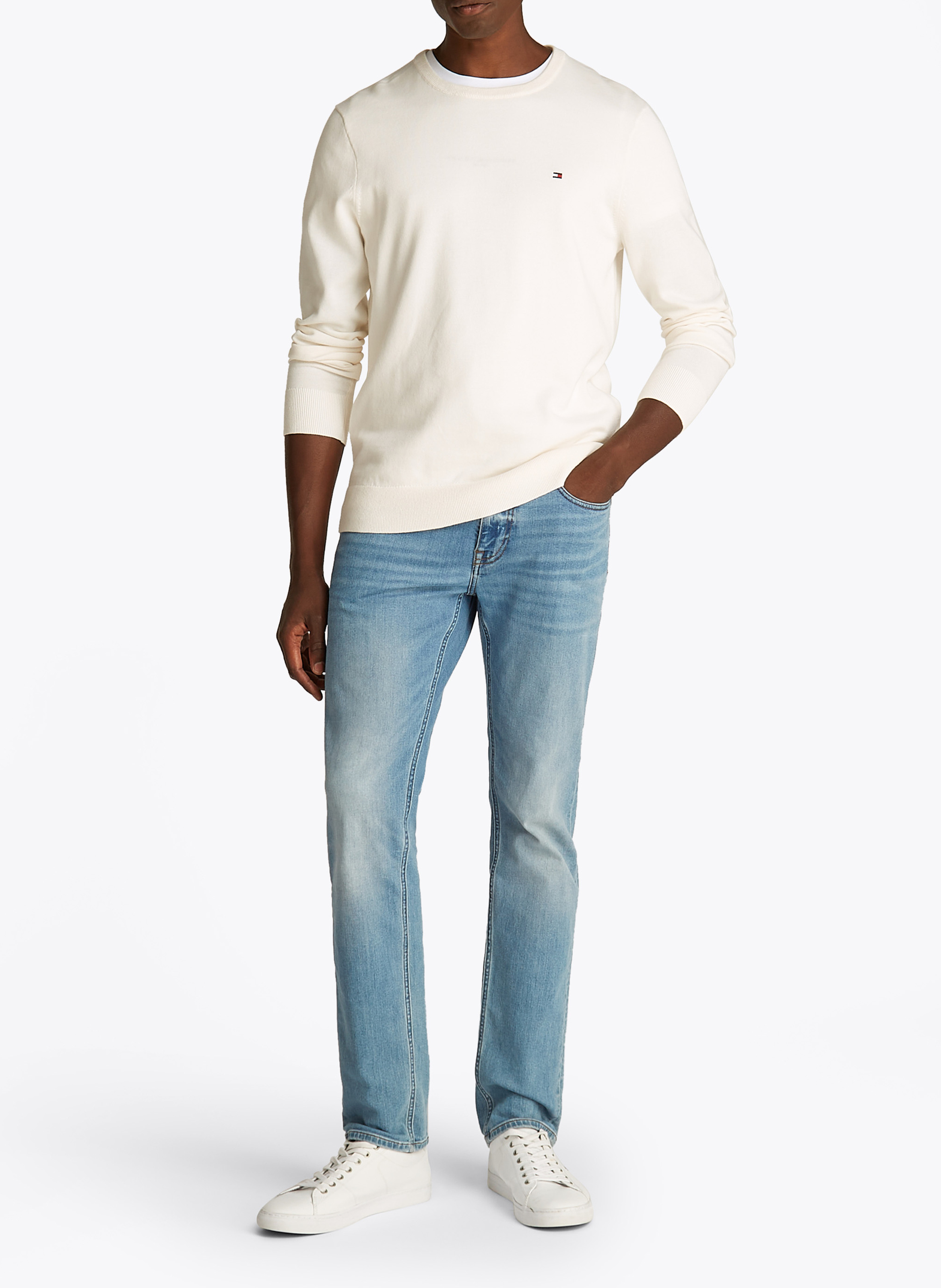Pull col rond en coton TOMMY HILFIGER Jaune