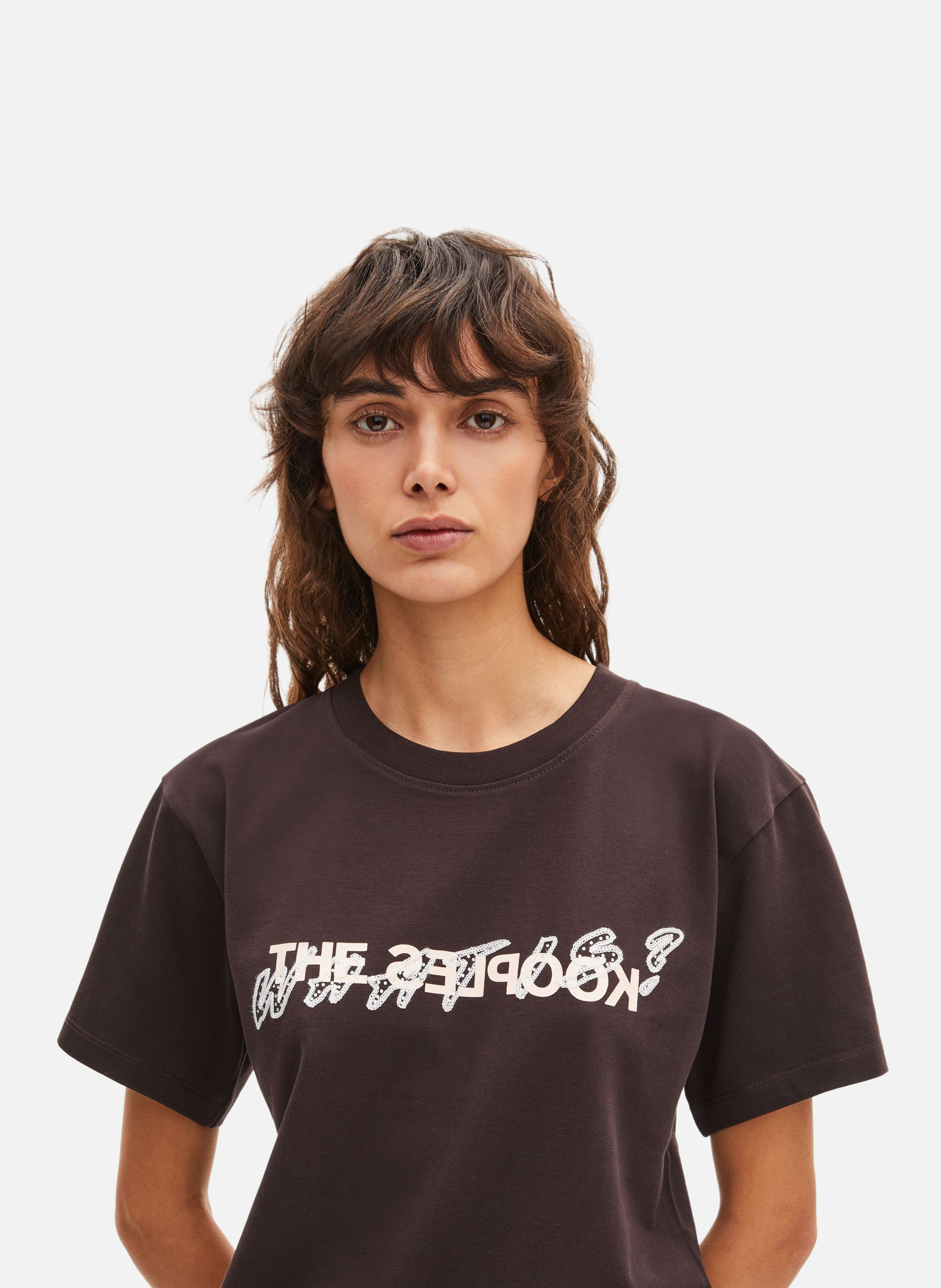 T-shirt with rhinestones THE KOOPLES Brown