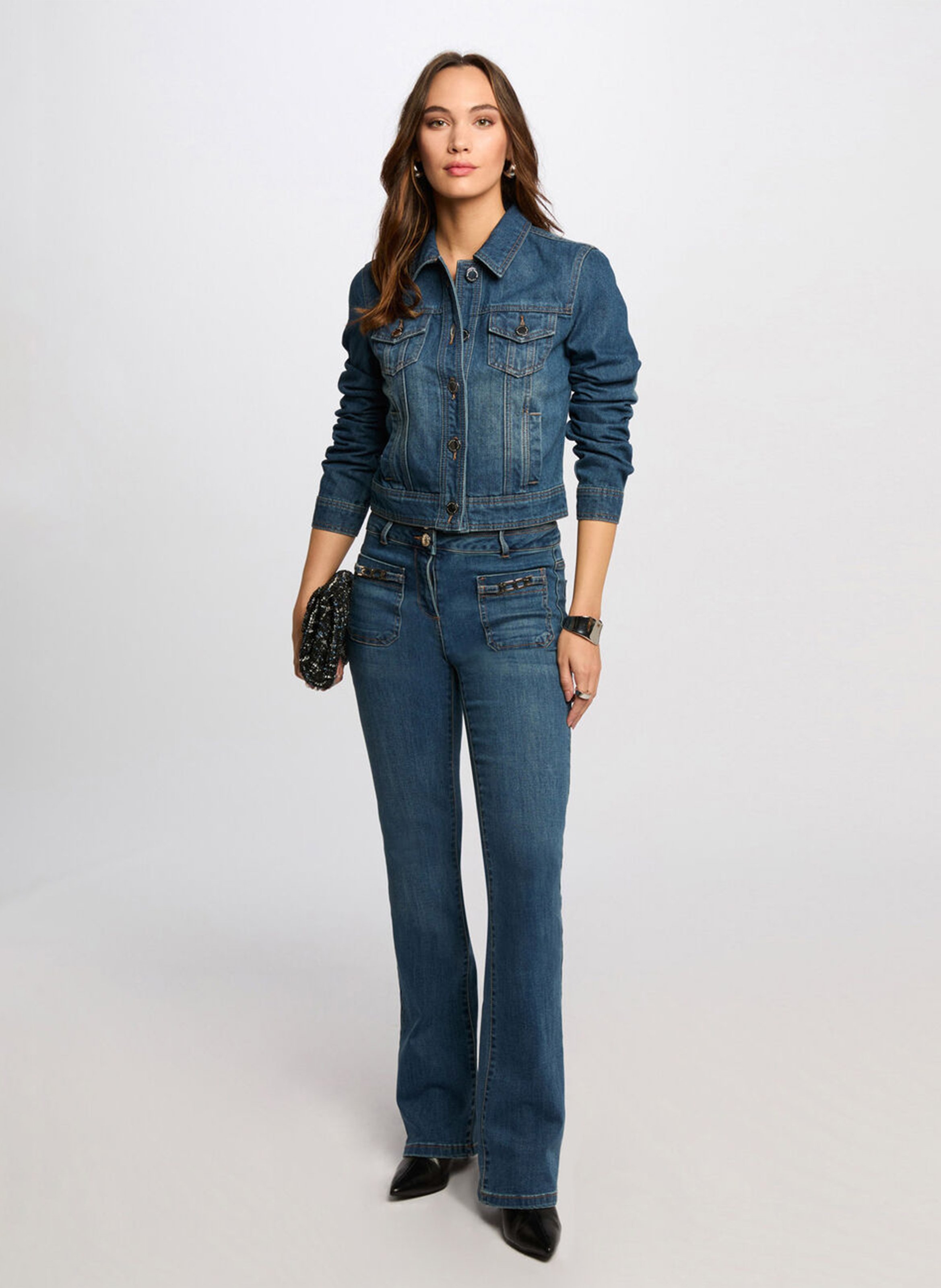 Recht jasje met klassieke kraag | katoenblend MORGAN Blauw