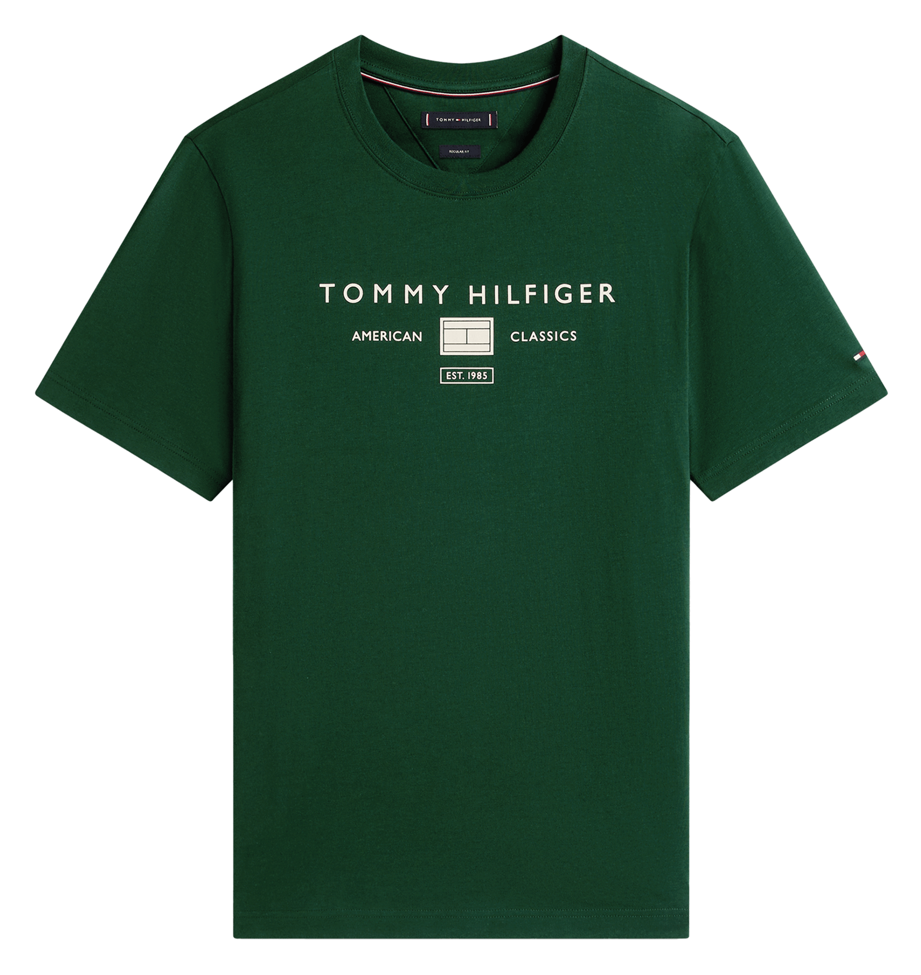 Gerade geschnittenes Rundhals-T-Shirt mit Siebdruck TOMMY HILFIGER Grun