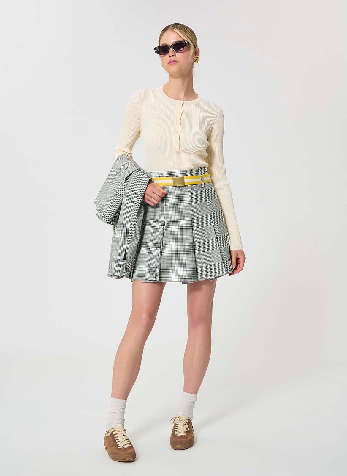 Pull ajusté col rond en maille Beige