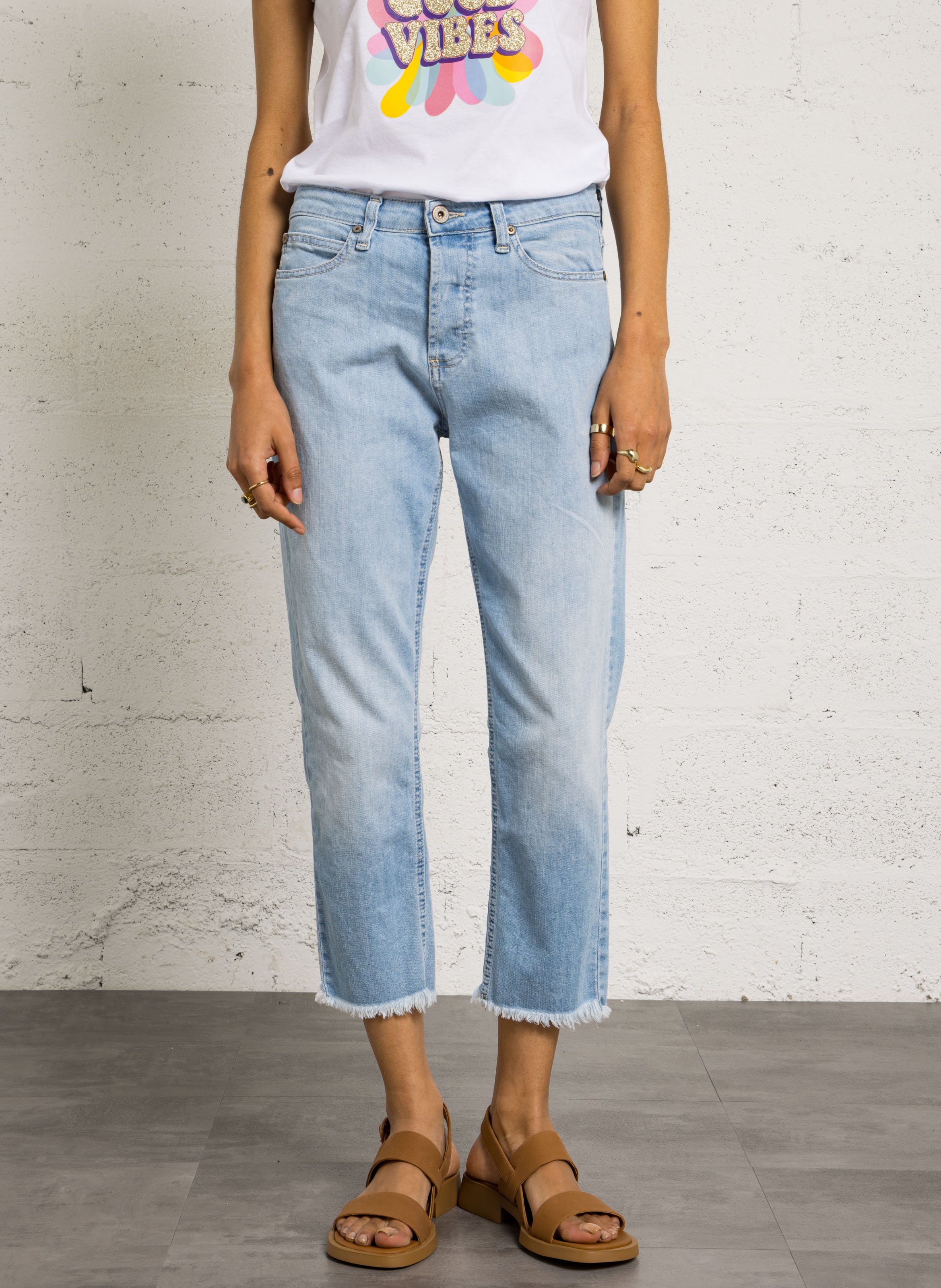 Cotton-blend girlfriend jeans PLEASE Blue