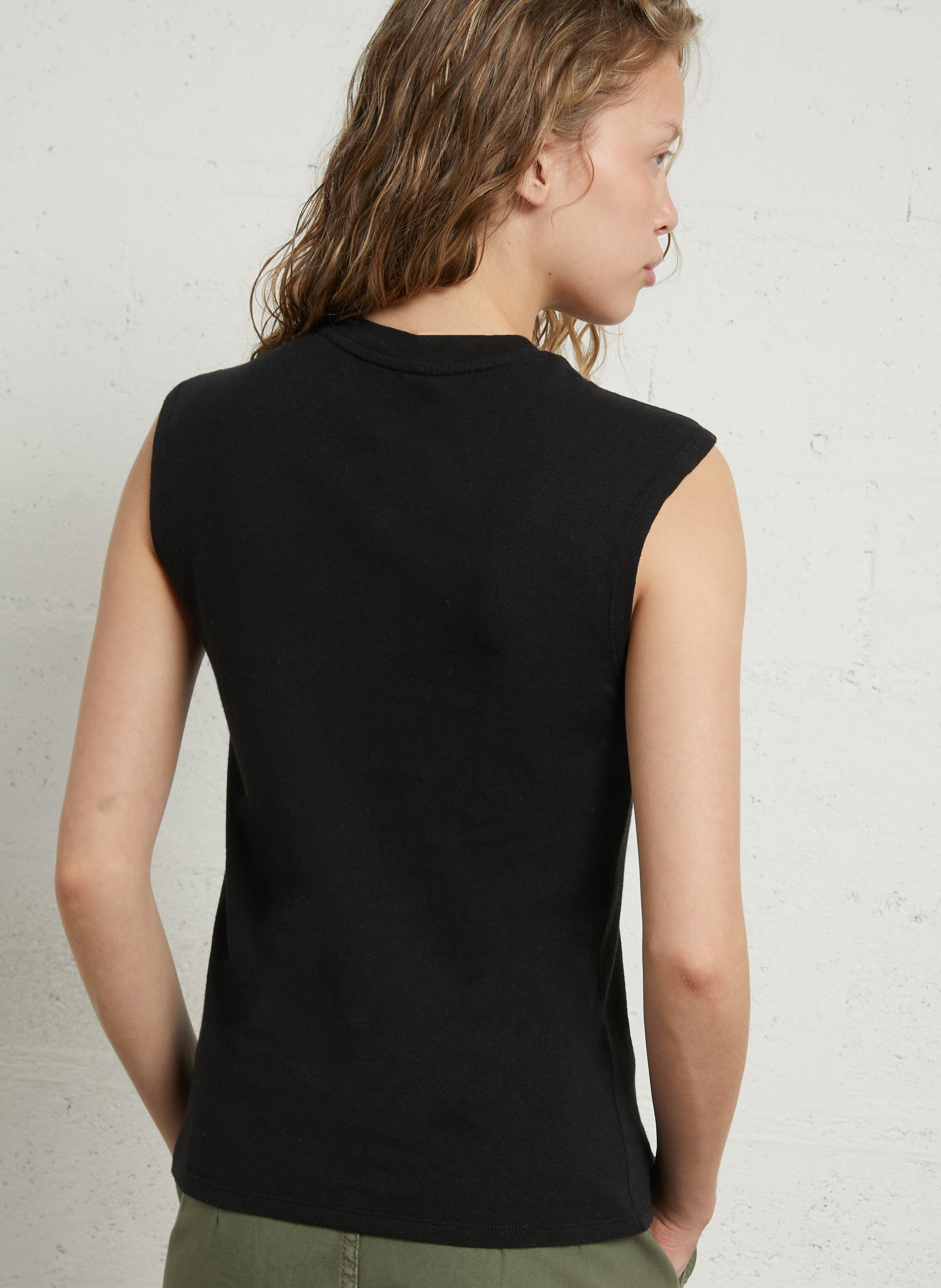 Débardeur col rond en lin mélangé MAJESTIC FILATURES Noir