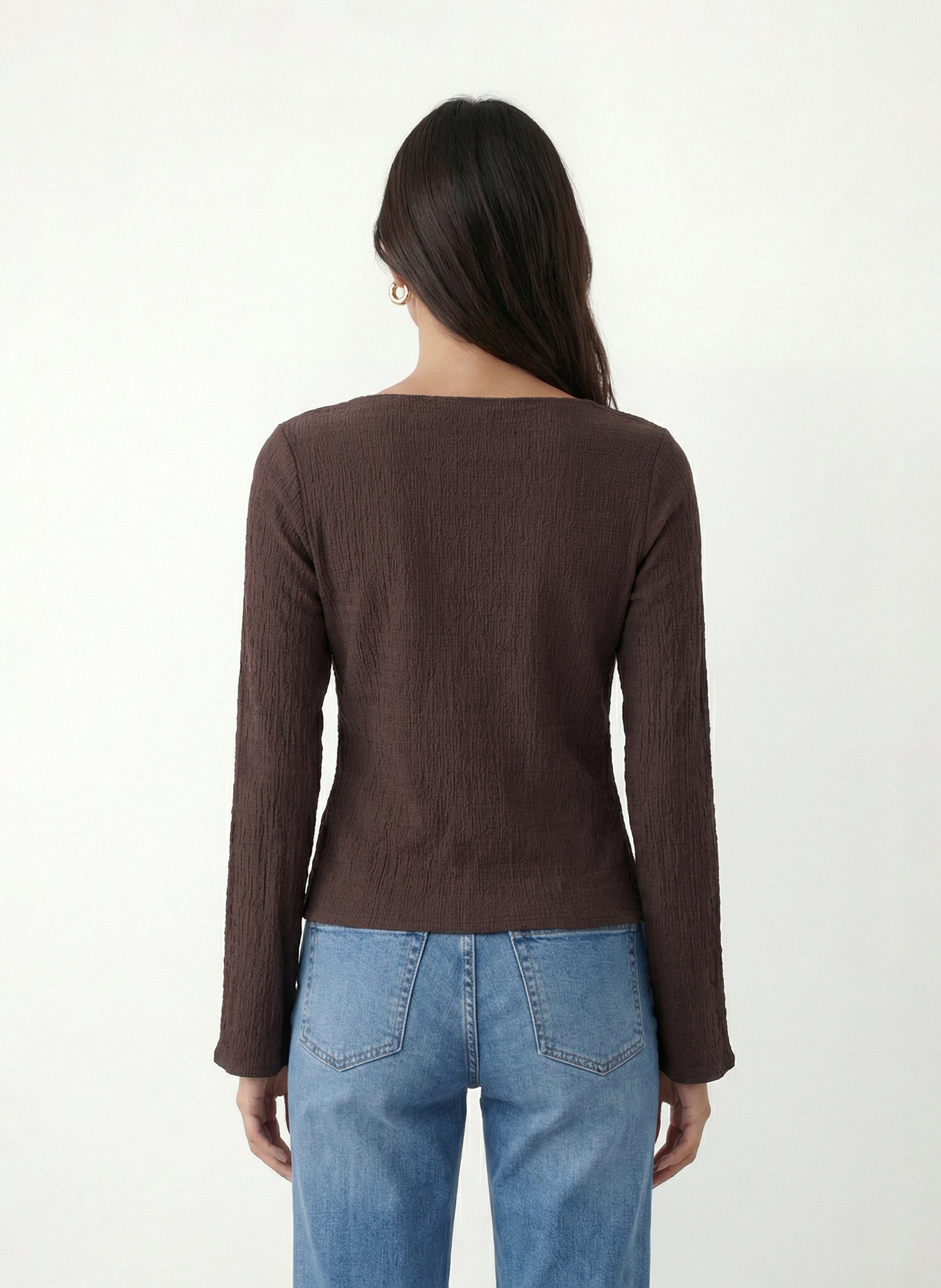 Top droit col bateau texturé KOOKAI Marron