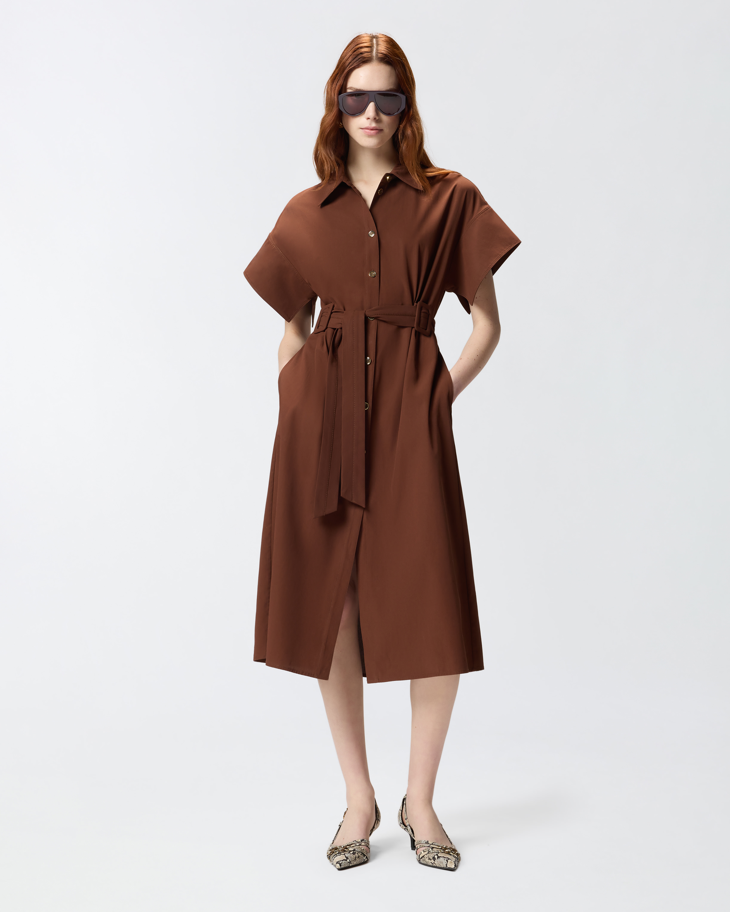 Robe chemise midi ceinturée PINKO Marron