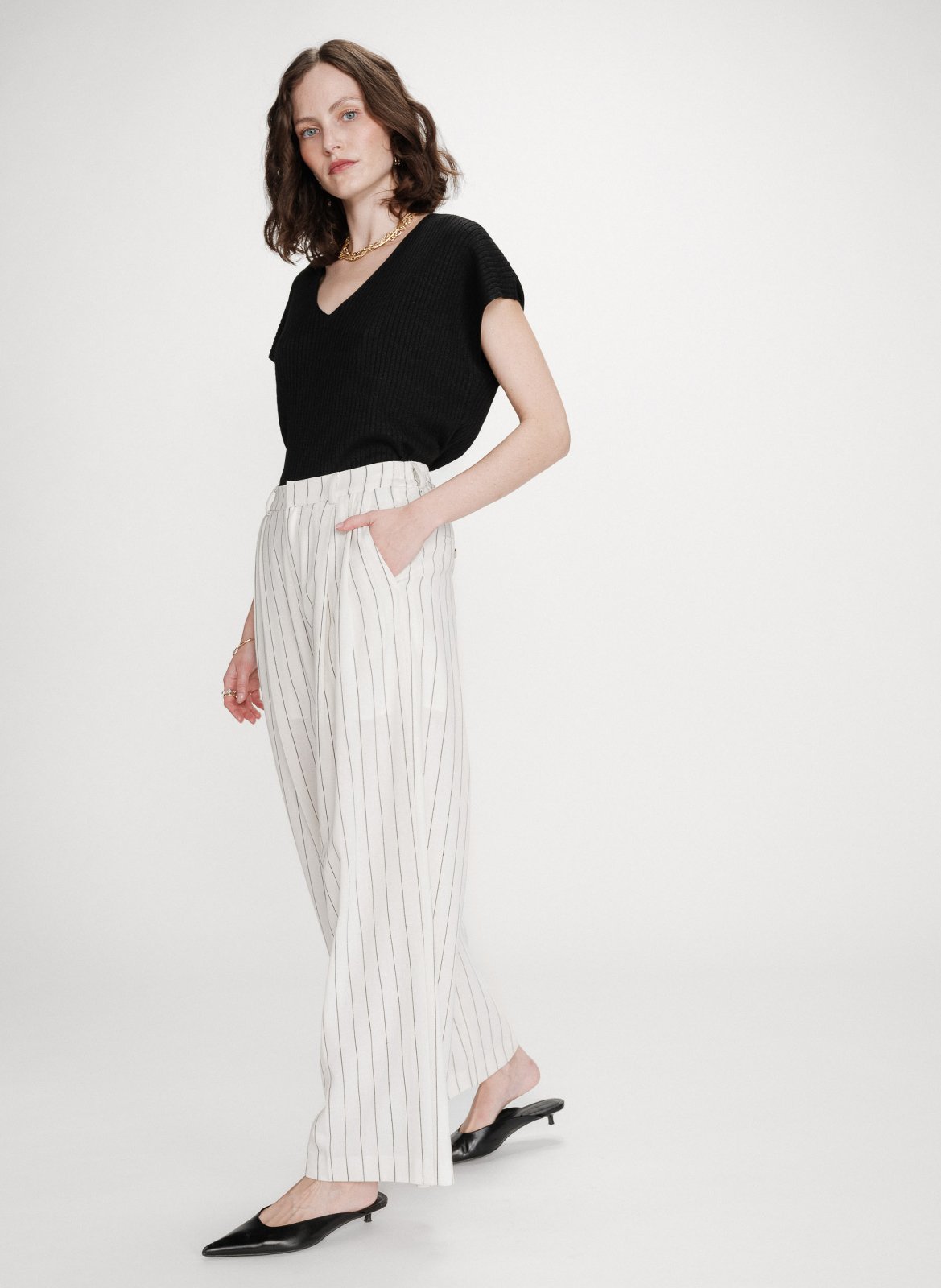 Pantalon large à rayures GRACE ET MILA Blanc