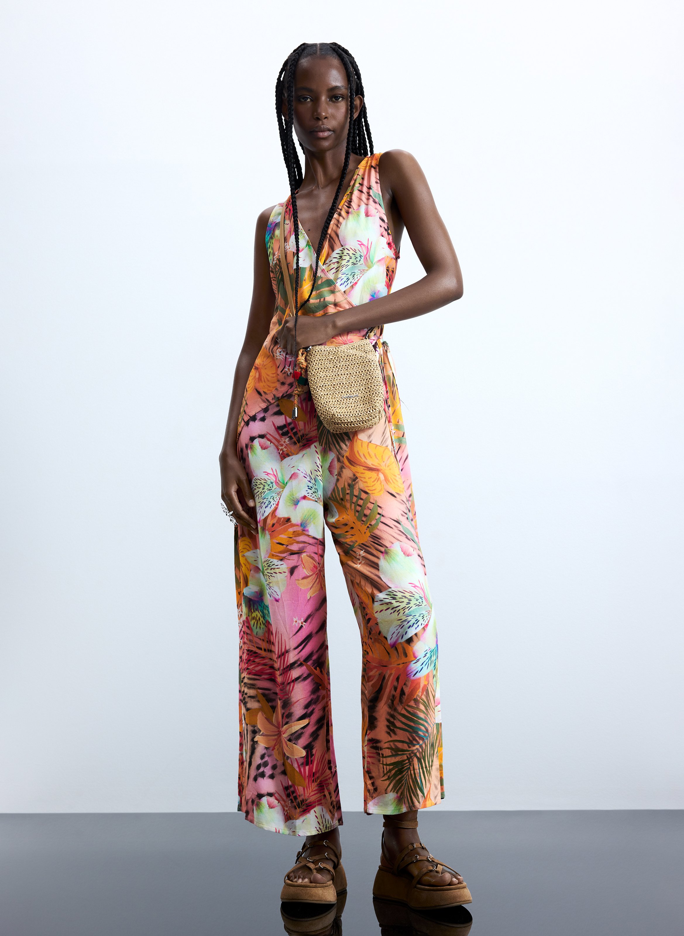 Jumpsuit met V-hals en print DESIGUAL Rood