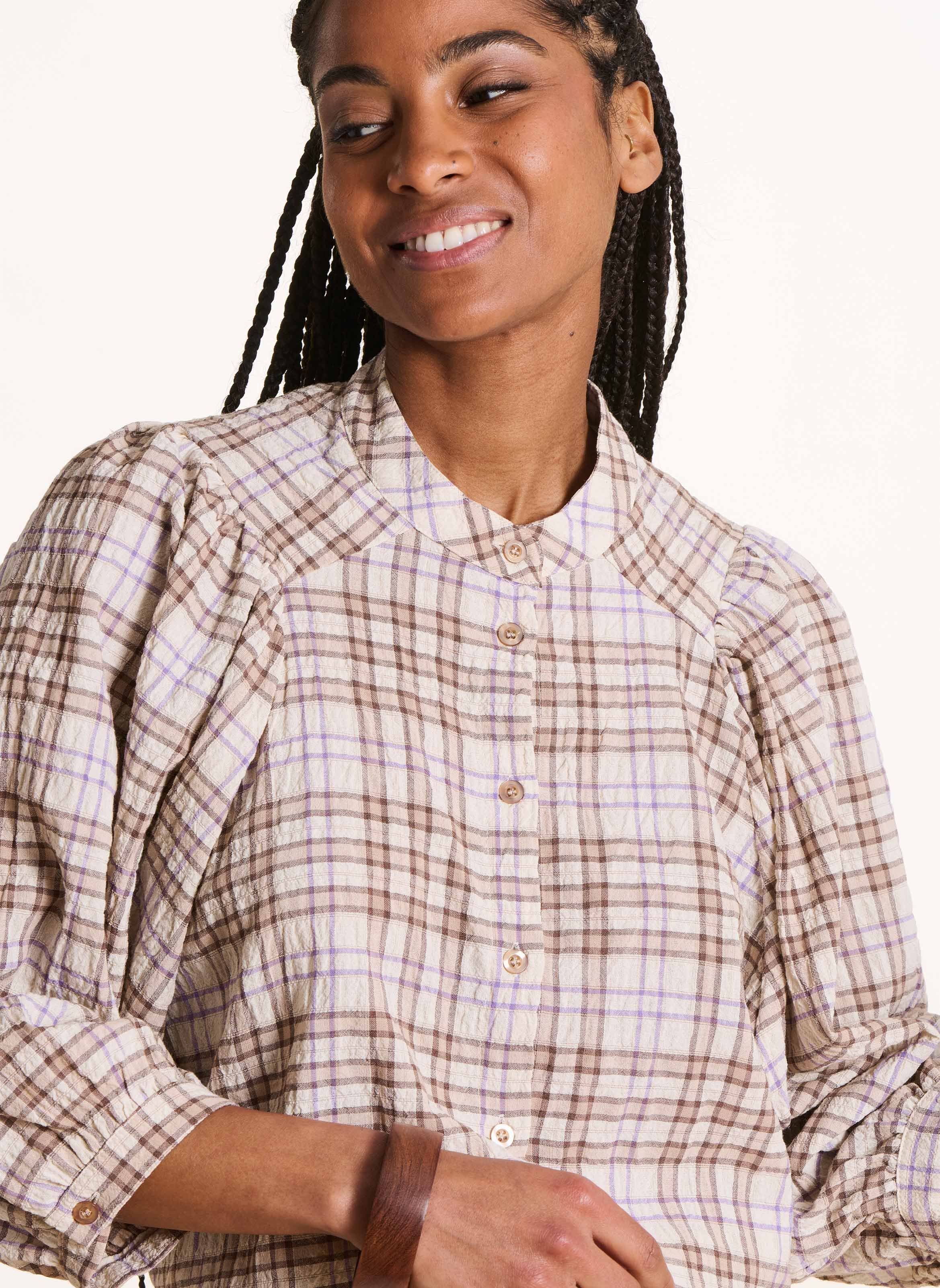 Karo-Bluse mit Rundhalsausschnitt LA FEE MARABOUTEE Weiss