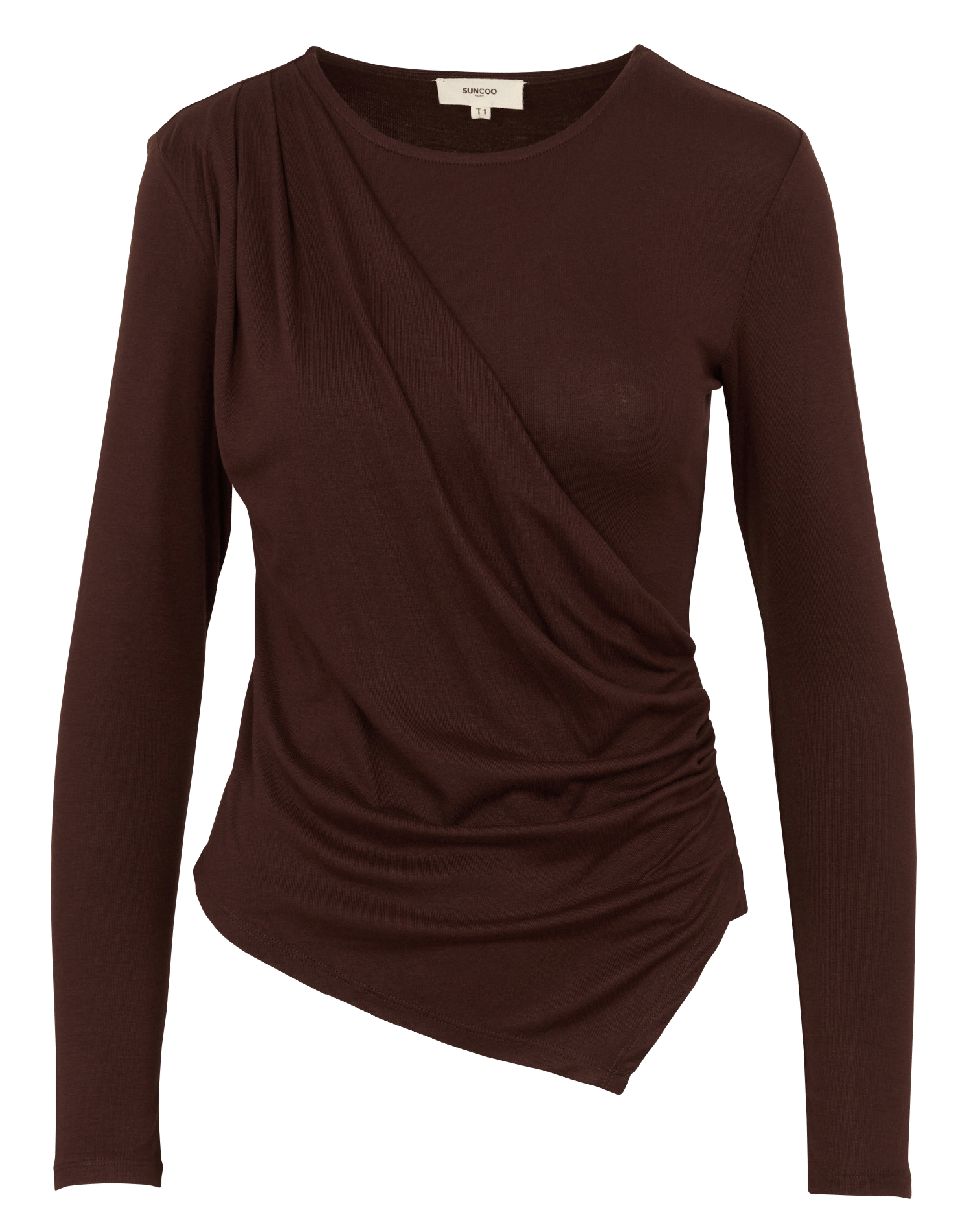 T-shirt ajusté col rond SUNCOO Marron