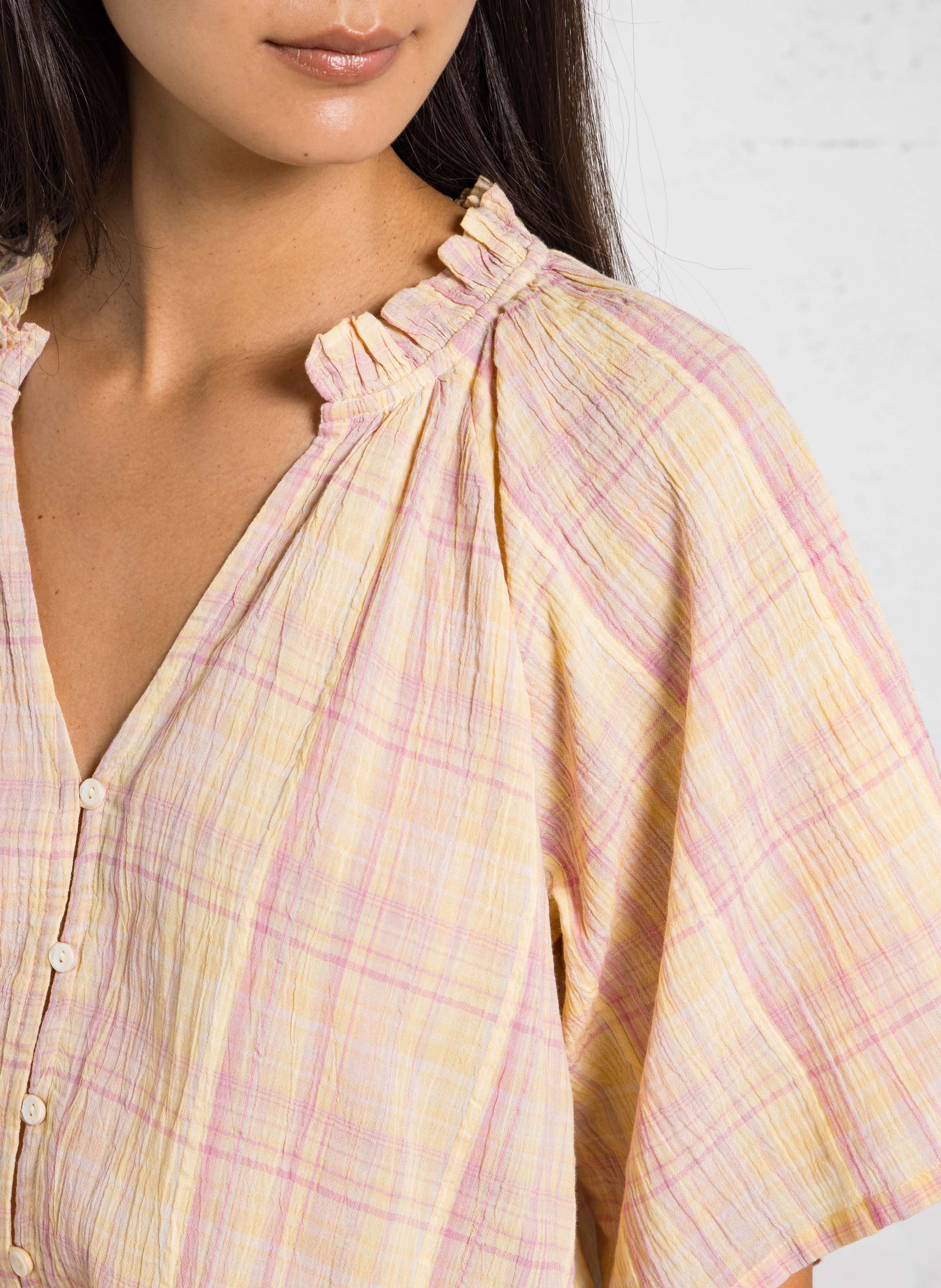 Chemise oversize col rond en coton imprimé MAISON 123 Beige