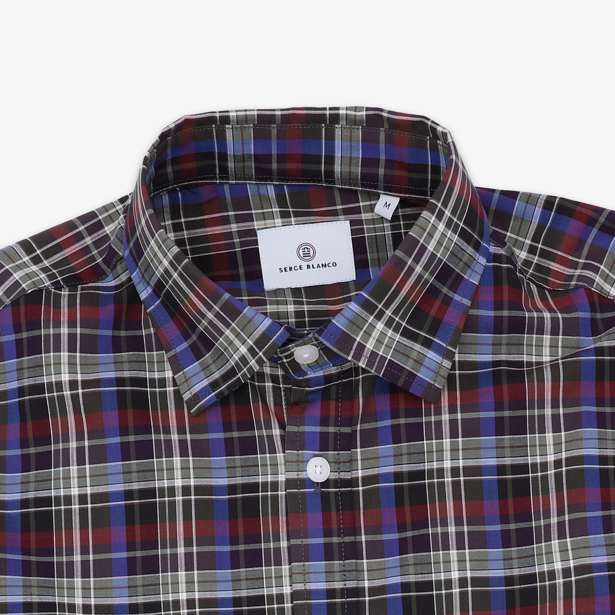 Chemise manches longues en coton à carreaux multicolore SERGE BLANCO Bleu