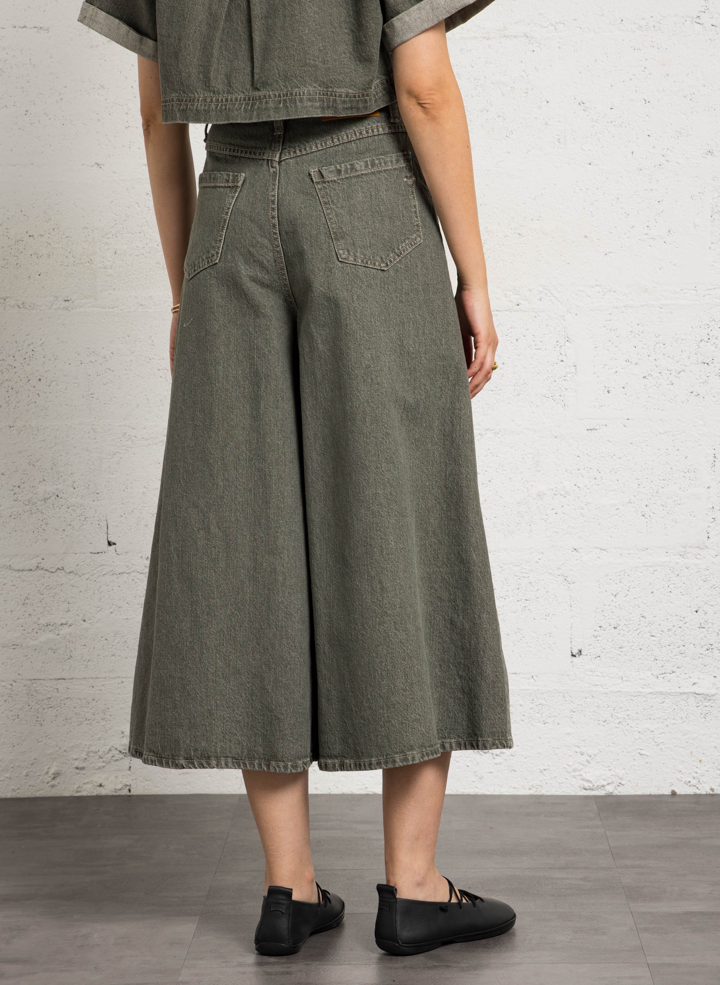 Cotton blend denim culotte skirt PLEASE Green