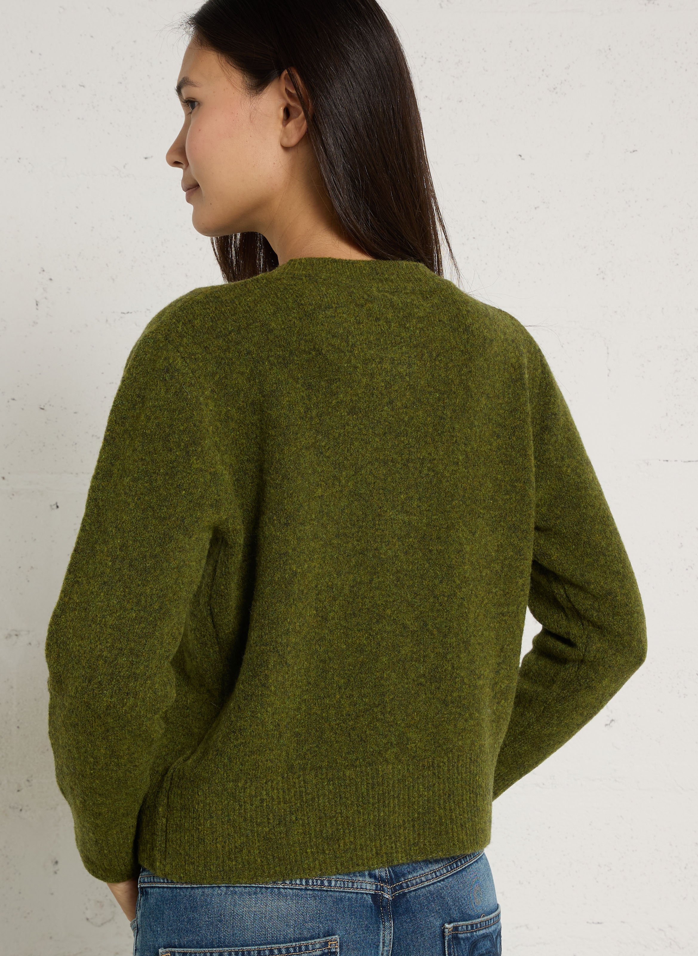 Pull col rond droit en laine mélangée NICE THINGS Kaki
