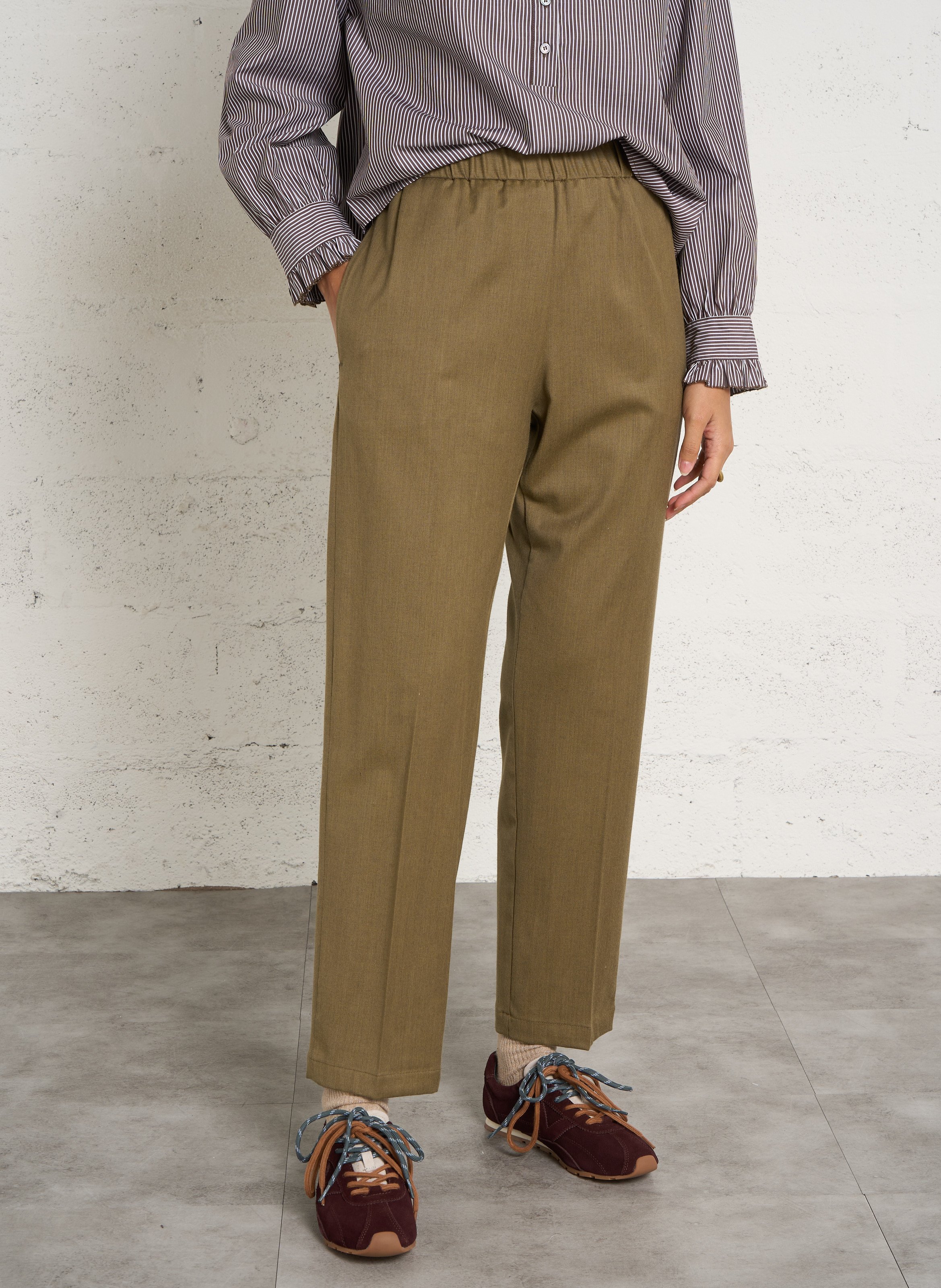 Pantalon droit taille mi-haute POMANDERE Vert