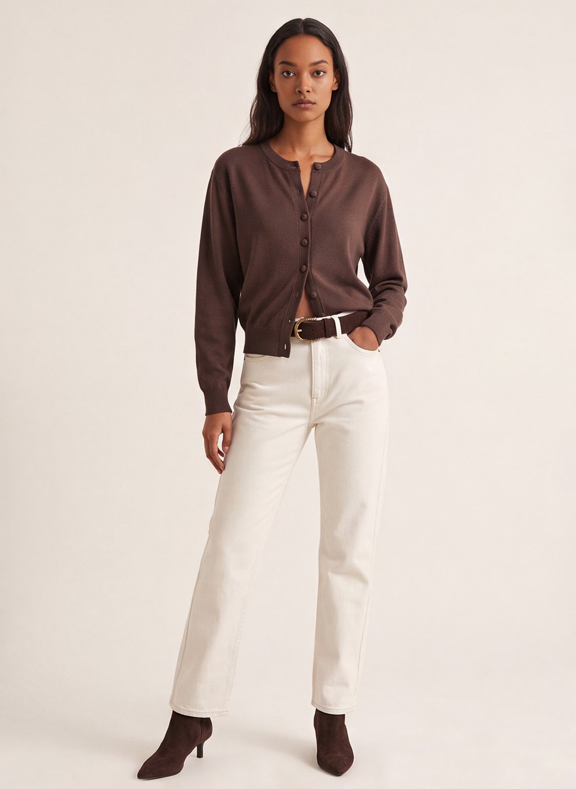 Rechte cardigan met ronde hals KOOKAI Bruin