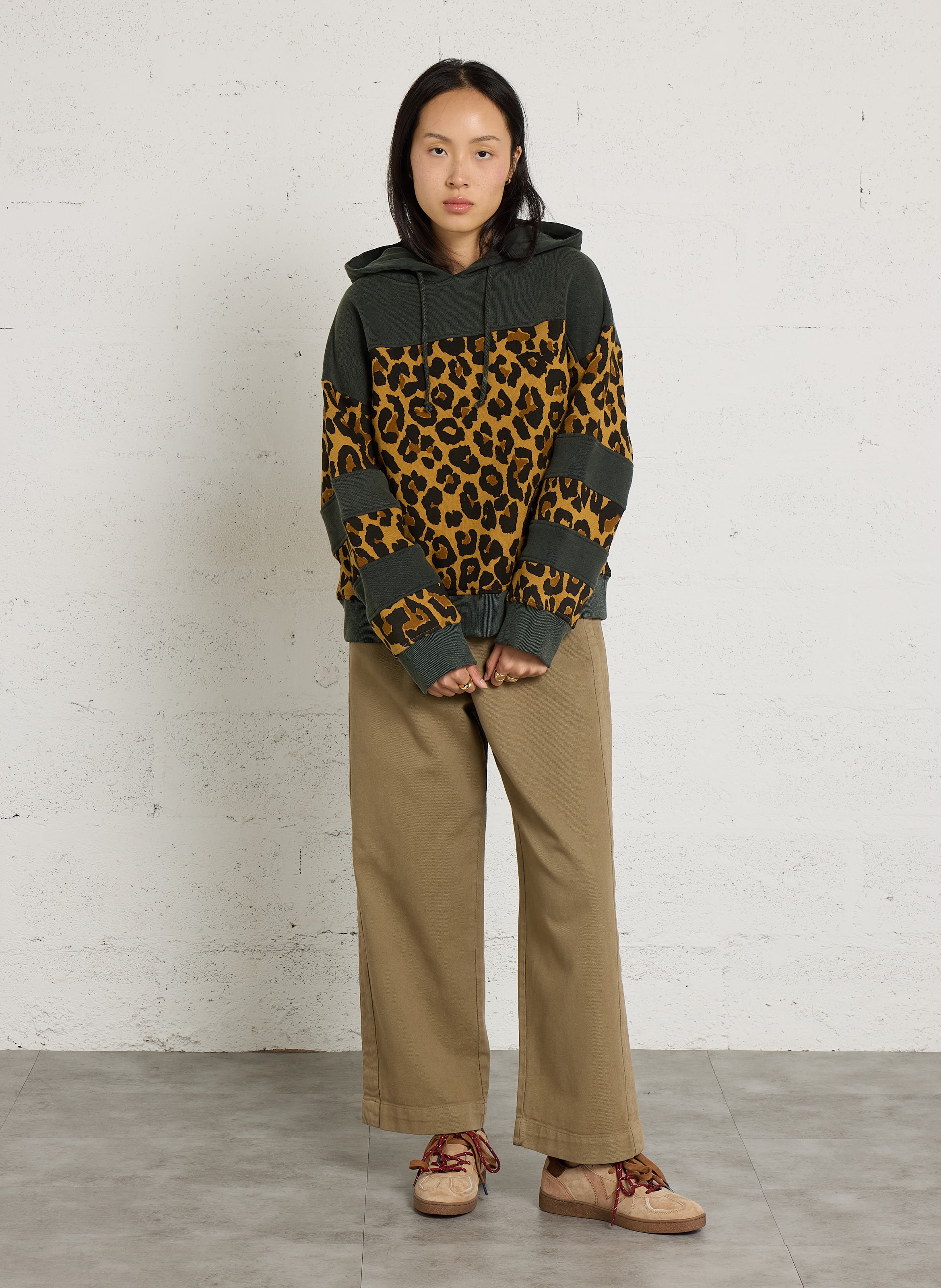 Ruime hoodie met luipaardprint van katoen LEON & HARPER Beige