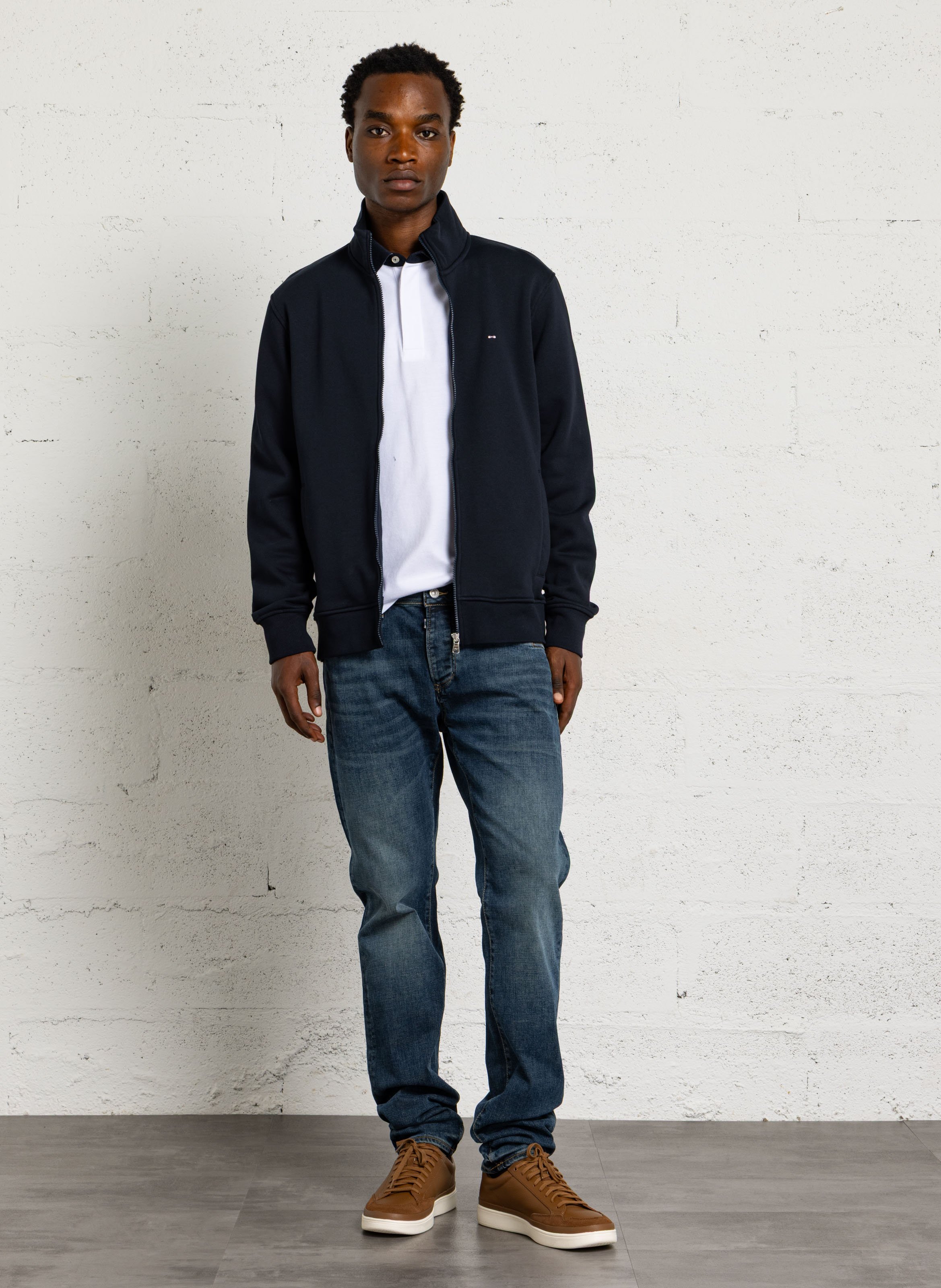 Straight high-neck zip-up cotton sweater EDEN PARK Blue