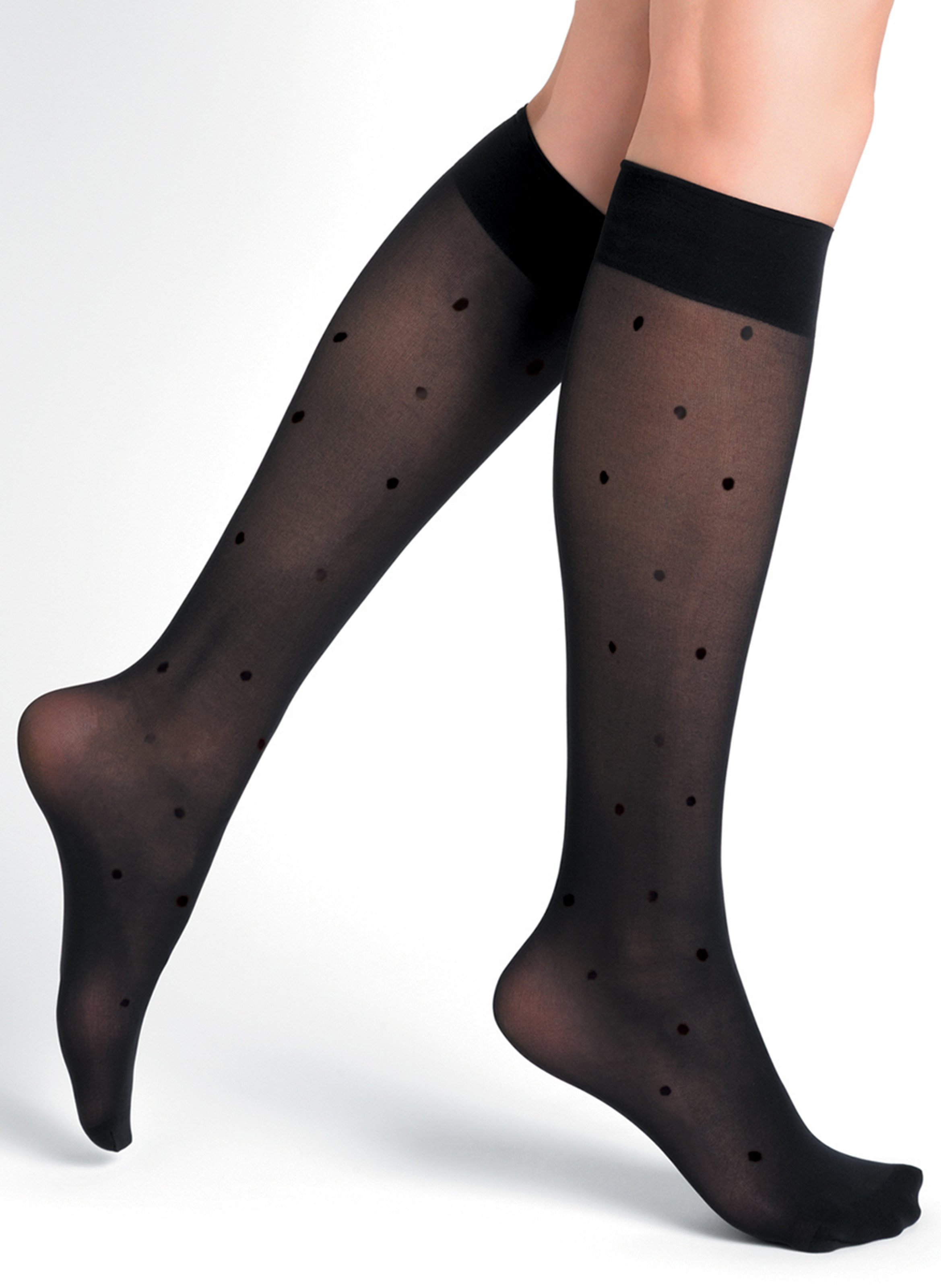 30D velvety dotted Swiss knee-highs BLEUFORET Black