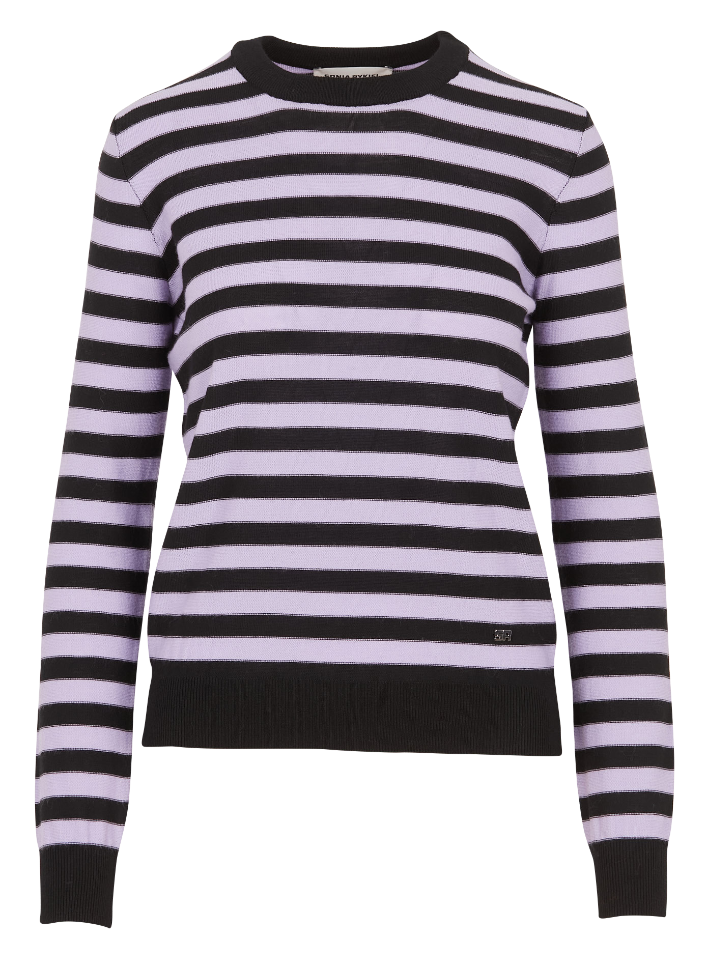 Pull col rond rayé en laine SONIA RYKIEL Noir