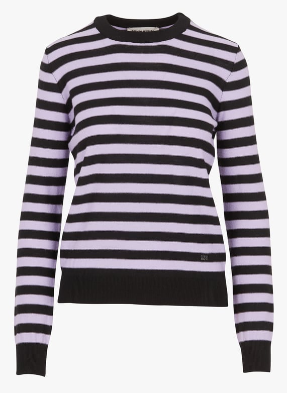 Pull col rond rayé en laine Noir Sonia rykiel Femme Place des