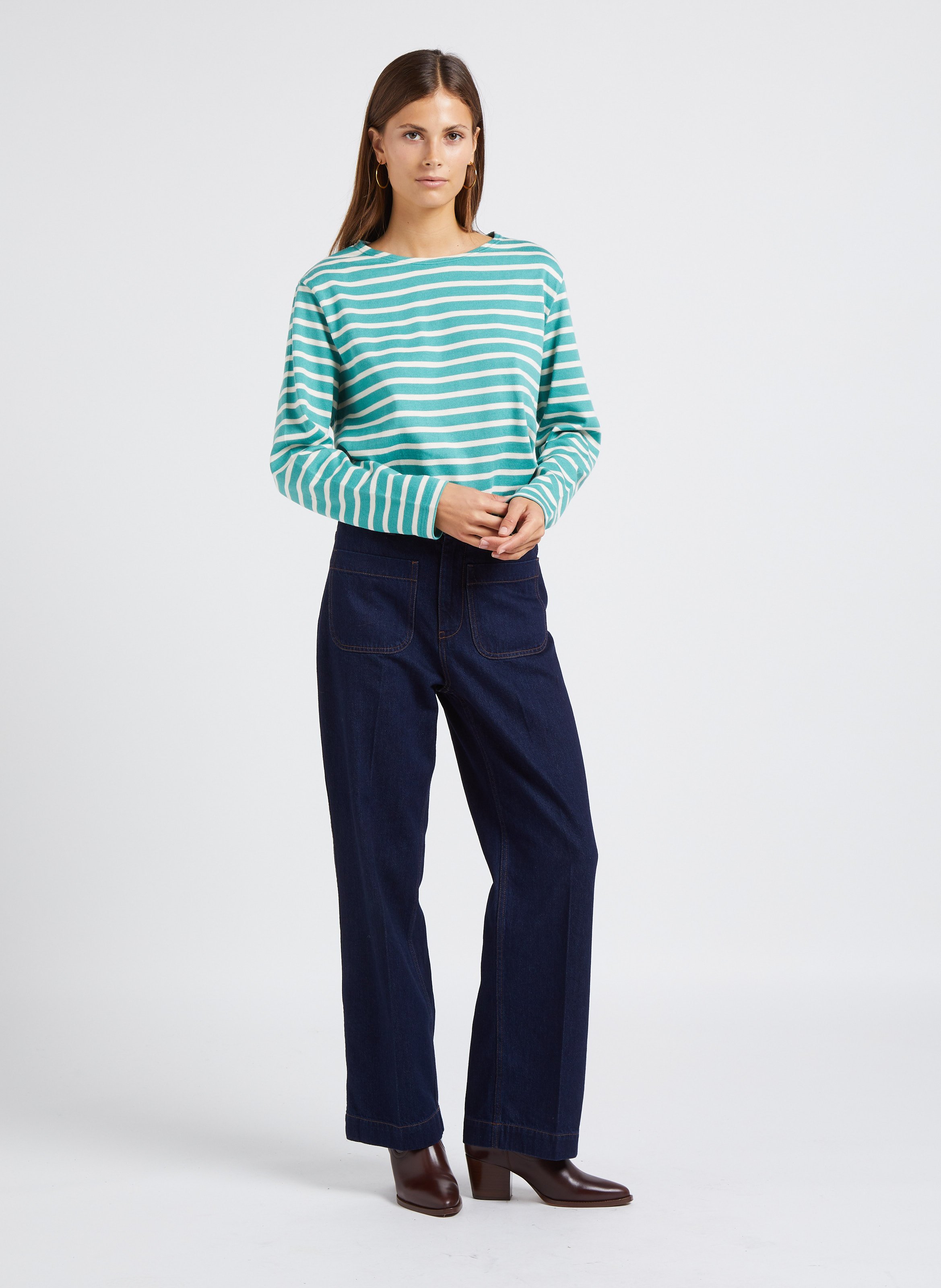 Jean droit taille haute en coton LAB DIP Bleu