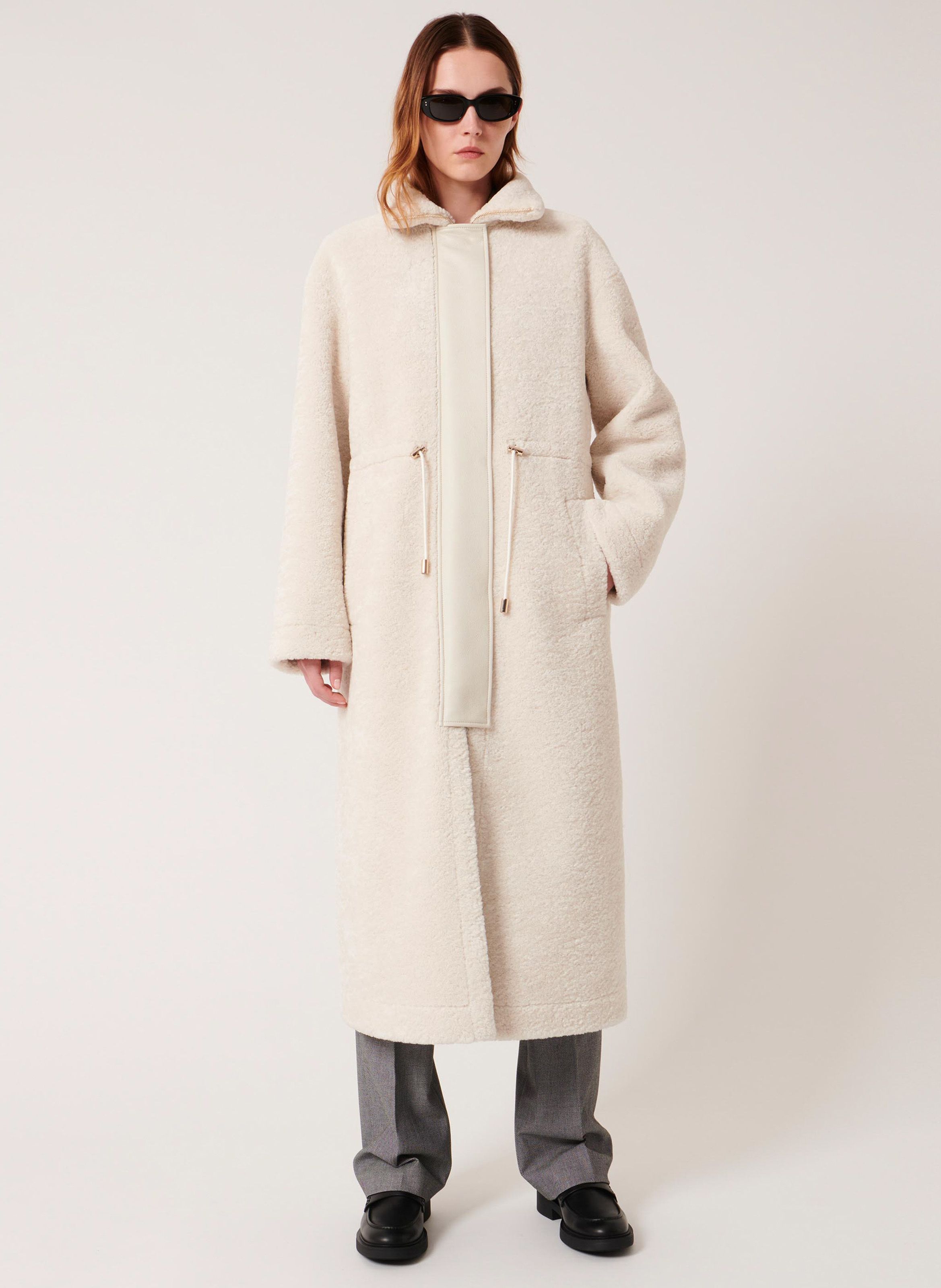 White Faux fur high neck loose fit coat