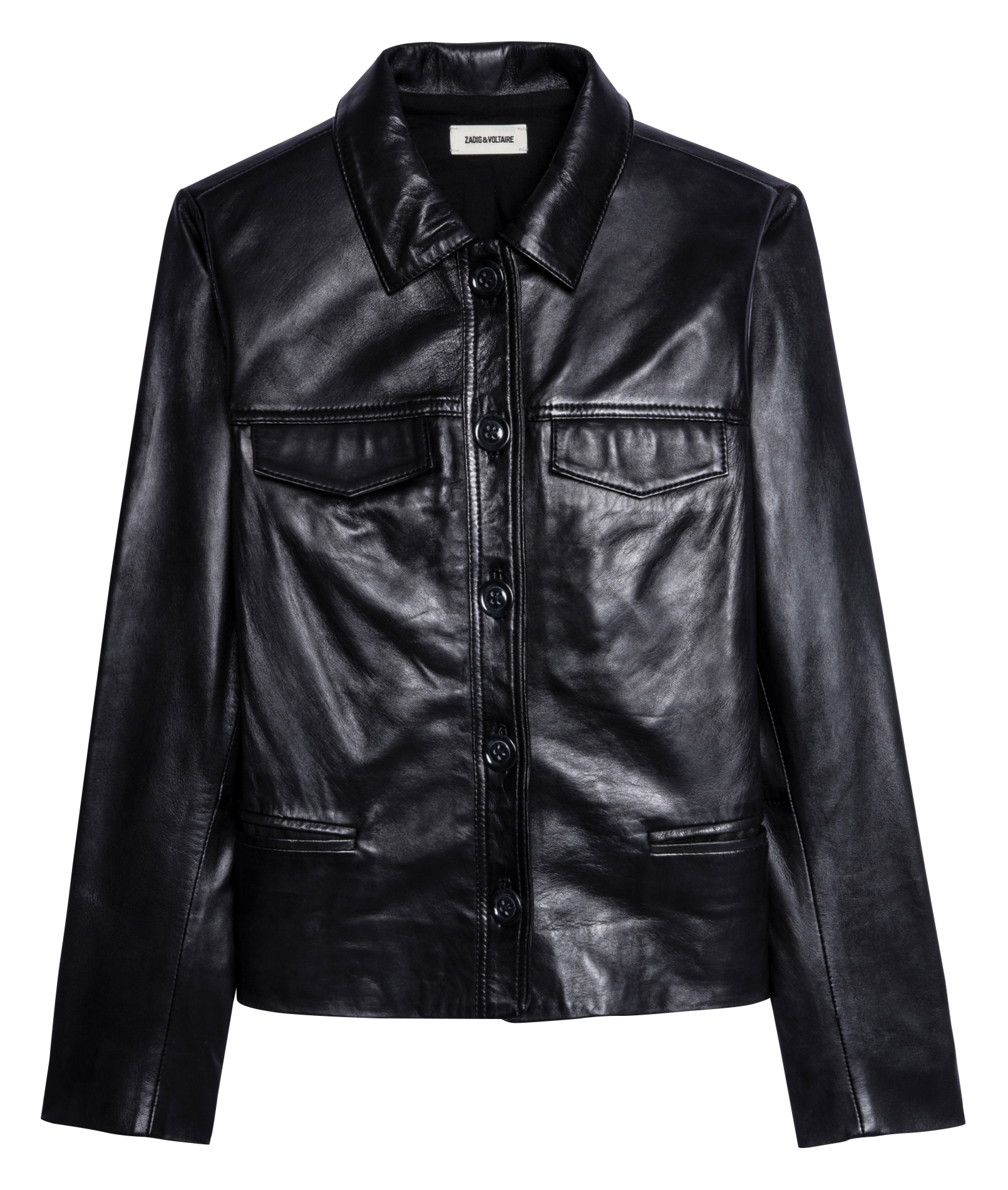 Lambskin leather jacket with classic collar Black