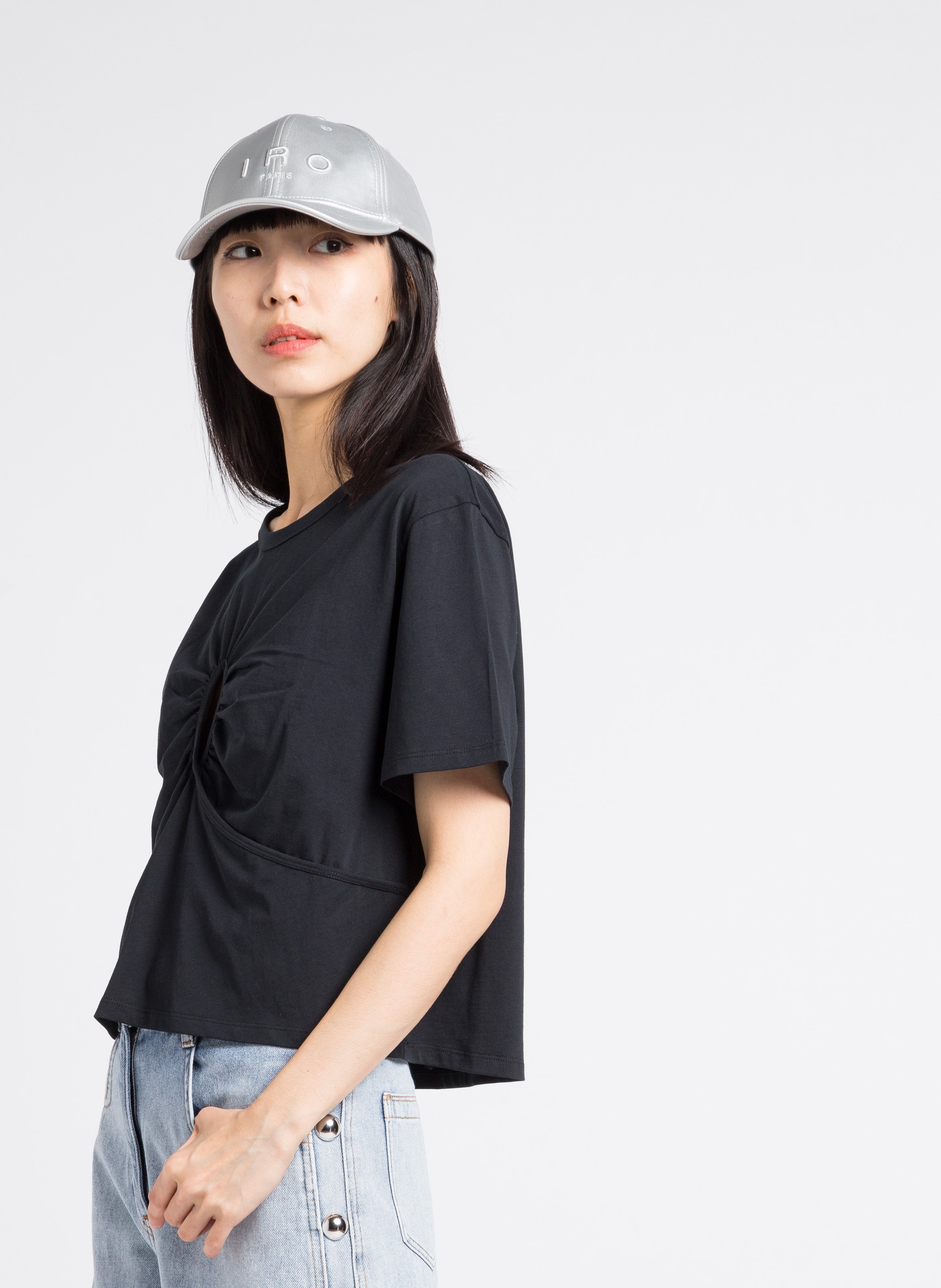 Open cotton T-shirt with gathers IRO Black
