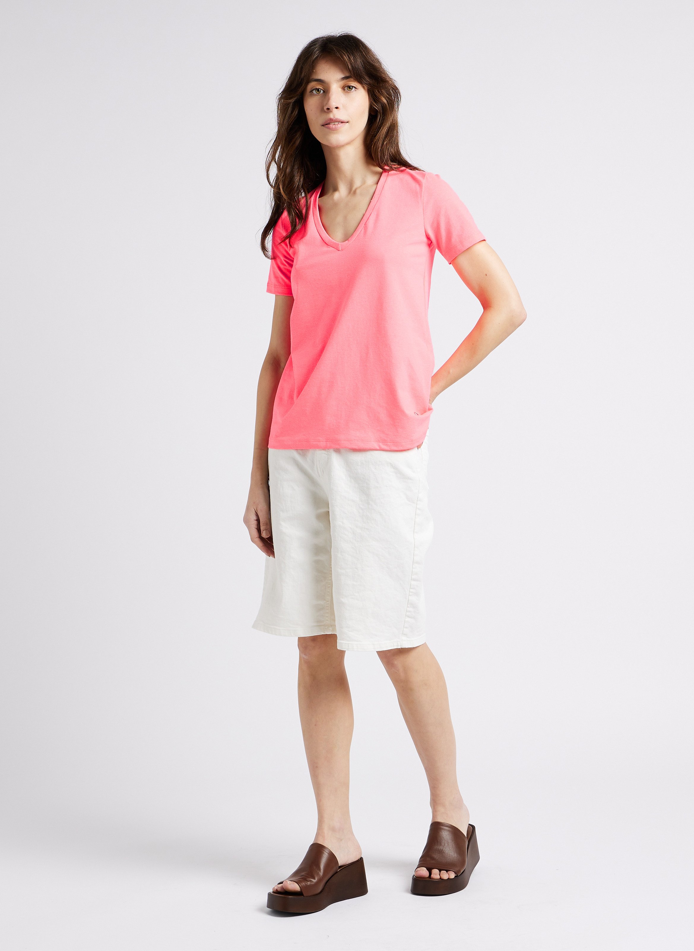 Cotton-blend V-neck T-shirt PLEASE Pink
