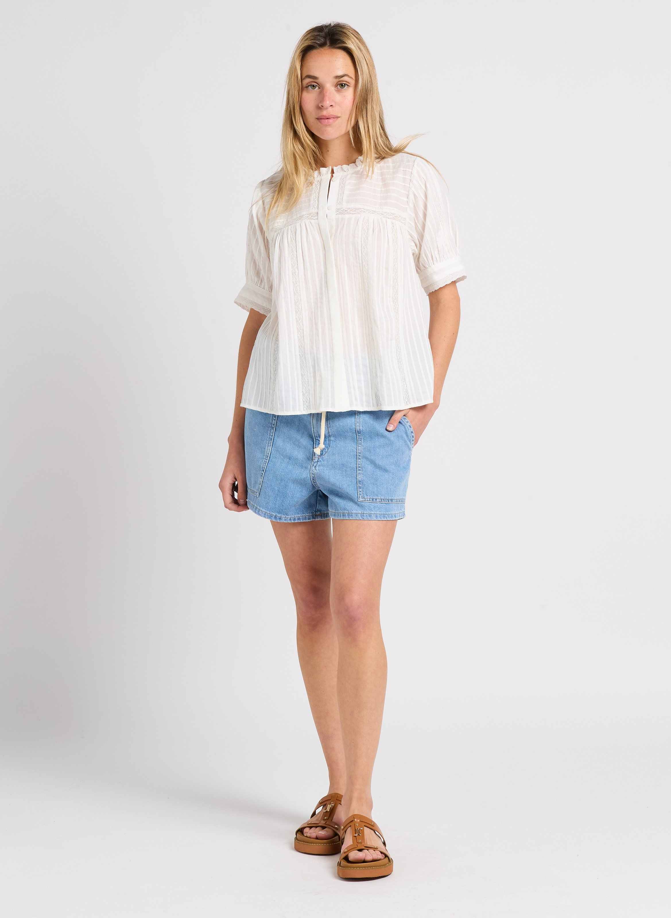 High-waisted cotton shorts BA&SH Blue