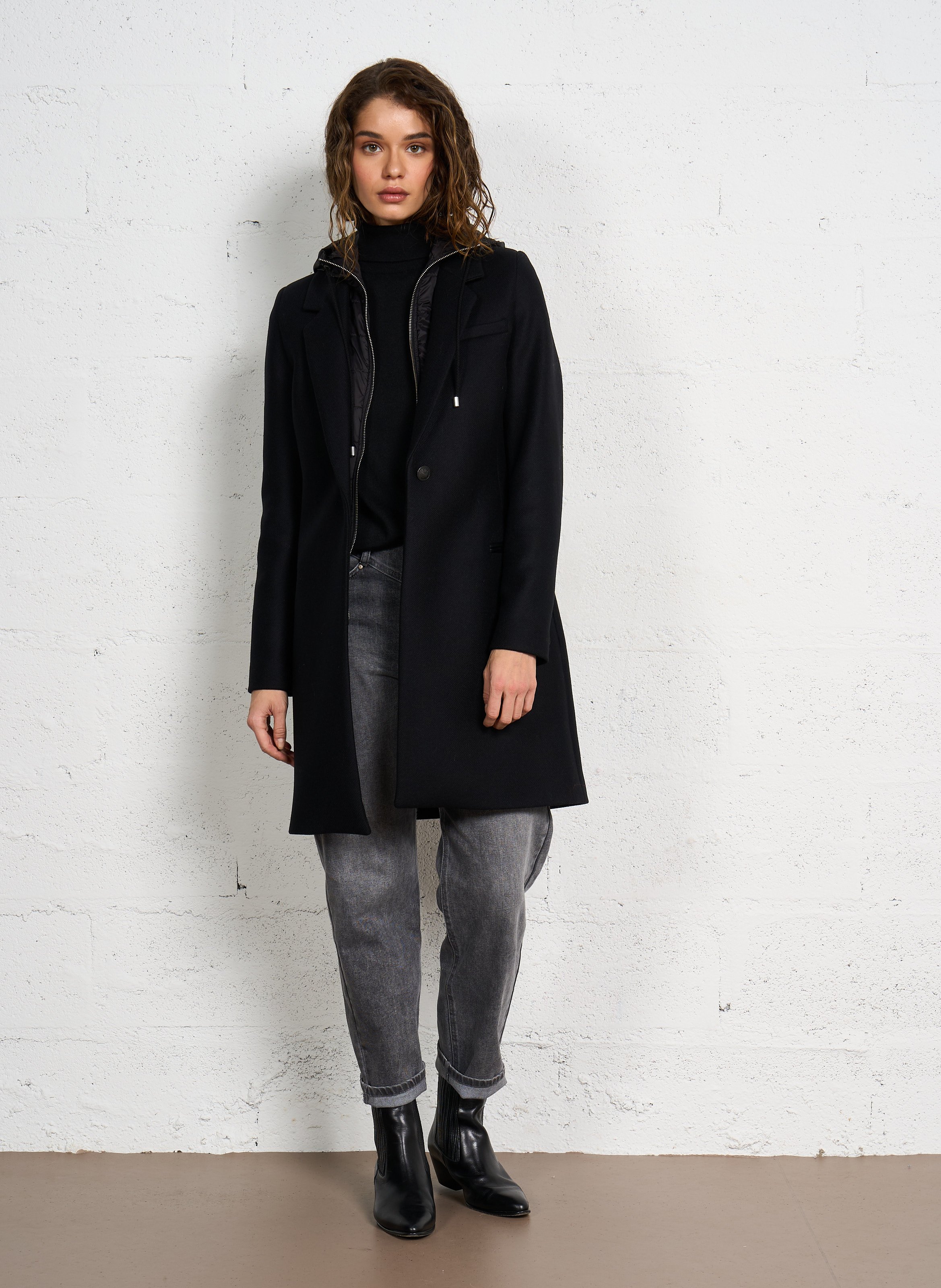 Wool broadcloth hooded coat IKKS Black