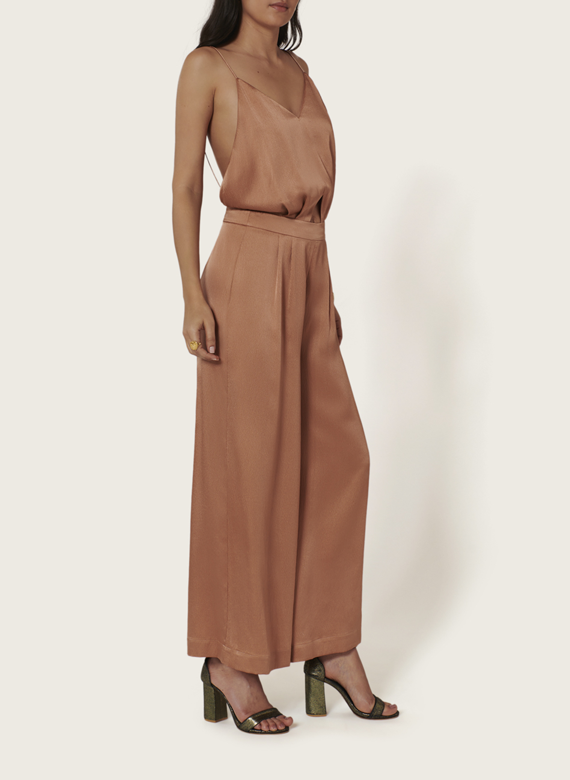 Zijden jumpsuit met spaghettibandjes KARMA KOMA Roze