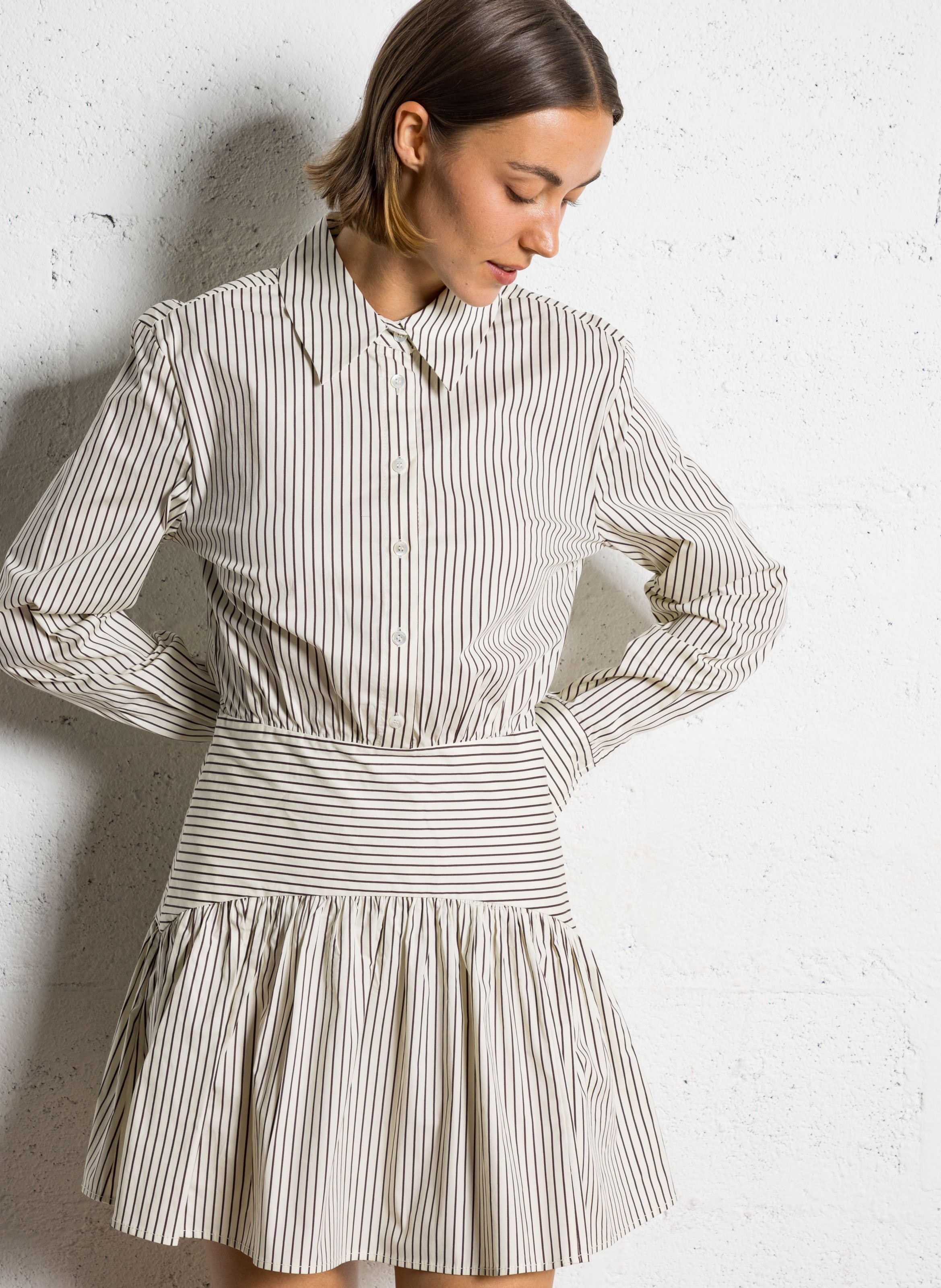 Short dress in striped blended cotton STAUD Multicolored